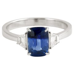 Cushion Shaped Ceylon Blue Sapphire Band Ring With Diamonds In 18k White Gold
