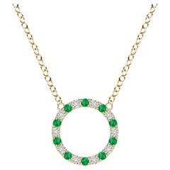 Angara 0.18ct Emerald and 0.14ct Diamond Circle Pendant in 14K Gold