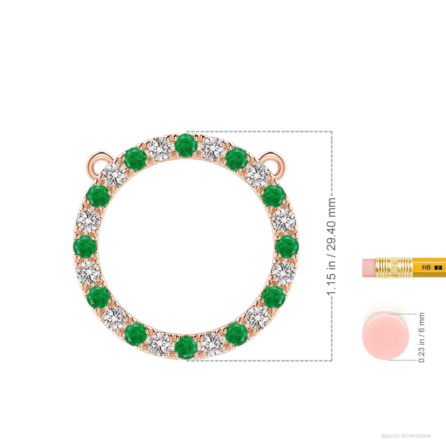 Taille ronde Angara Pendentif éternité en or rose 14K avec émeraude et diamant de 1,2 ct naturel en vente