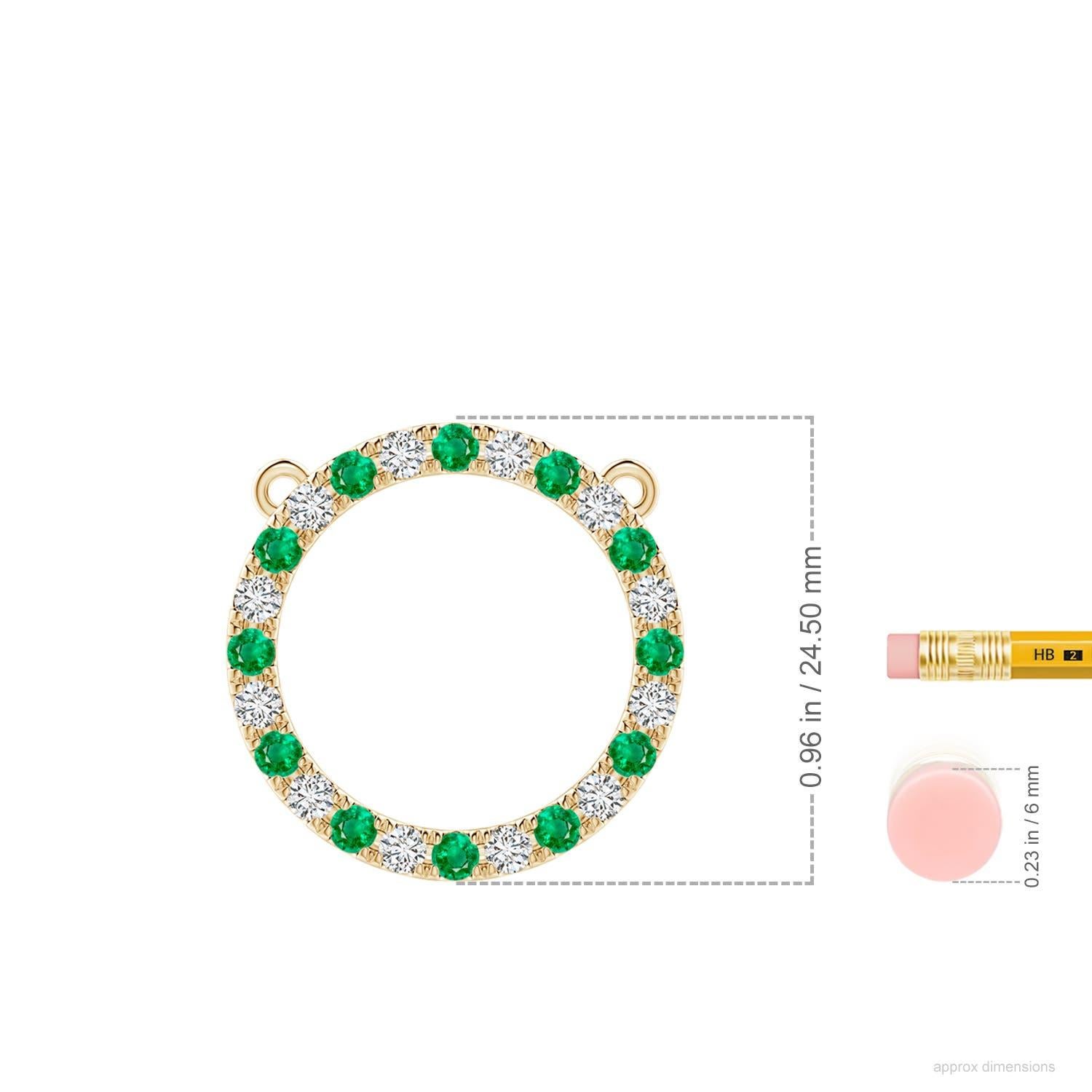 Taille ronde Pendentif d'éternité en or jaune 14K avec émeraude naturelle et diamant Angara en vente