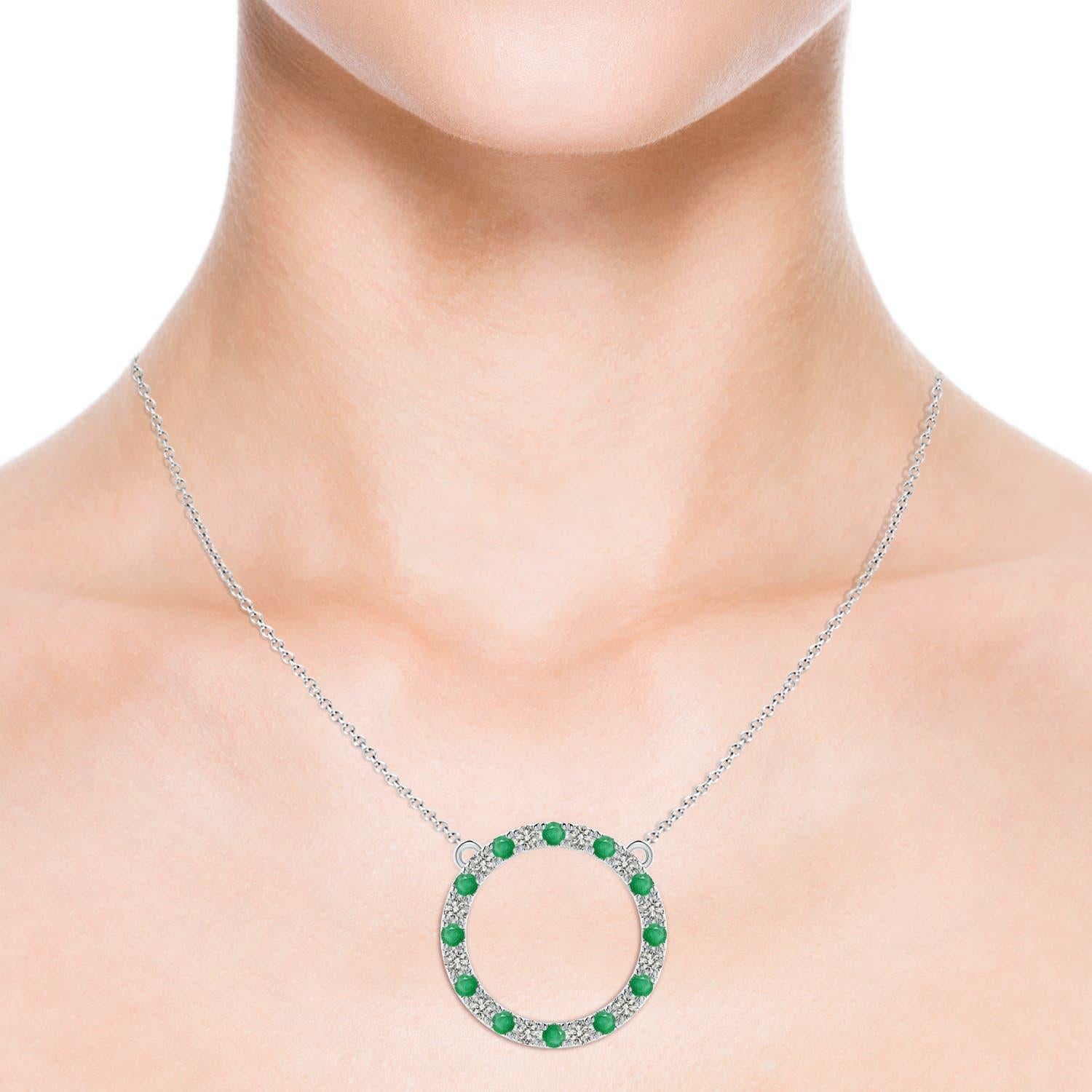 Angara Pendentif éternité en or blanc 14K avec émeraudes et diamants naturels de 1,2 ct Neuf - En vente à Los Angeles, CA