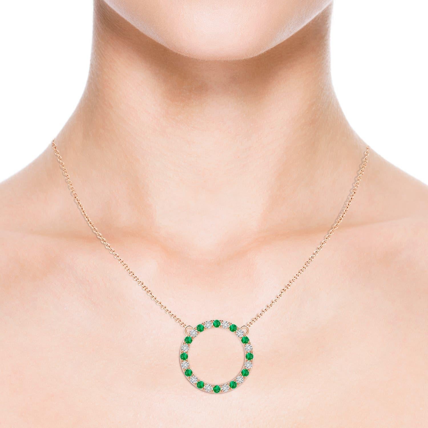 Ciondolo a cerchio per l'eternità con smeraldo naturale e diamante Angara in oro rosa 14K In condizioni Nuovo in vendita a Los Angeles, CA