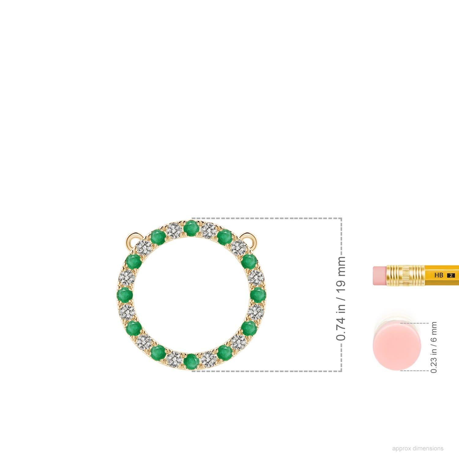 Taille ronde Pendentif d'éternité en or jaune 14K avec émeraude naturelle et diamant Angara en vente