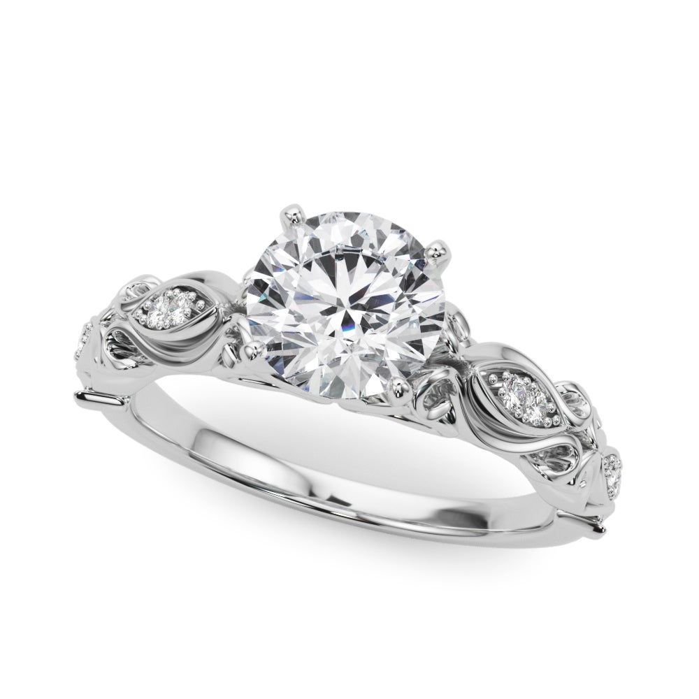 GIA 3.05 Carat Round Vintage Scrolling Ribbon 18K White Gold Diamond Ring