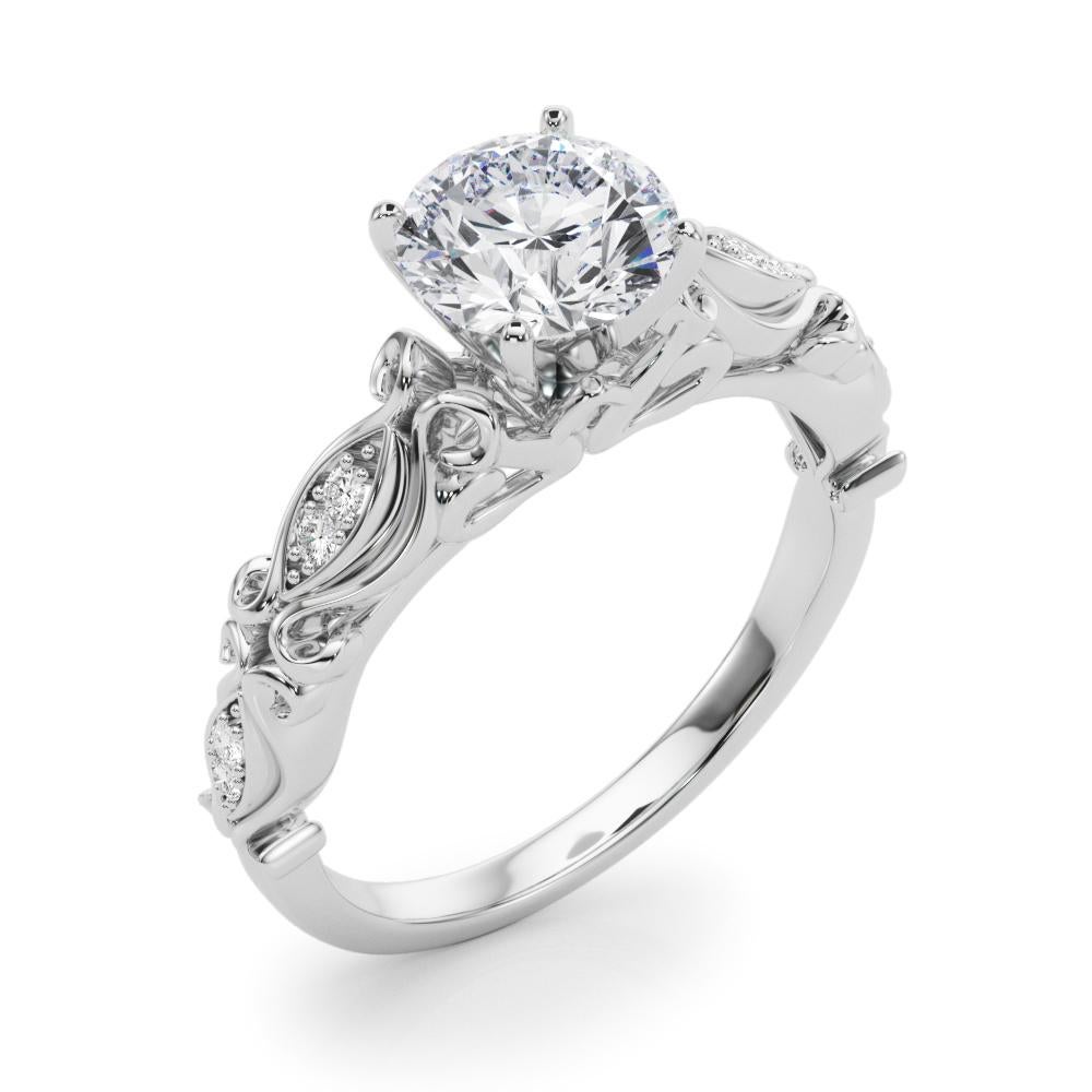 GIA 3,05 Karat Runde Vintage Scrolling Ribbon 18K Weißgold Diamantring im Zustand „Neu“ im Angebot in New York, NY