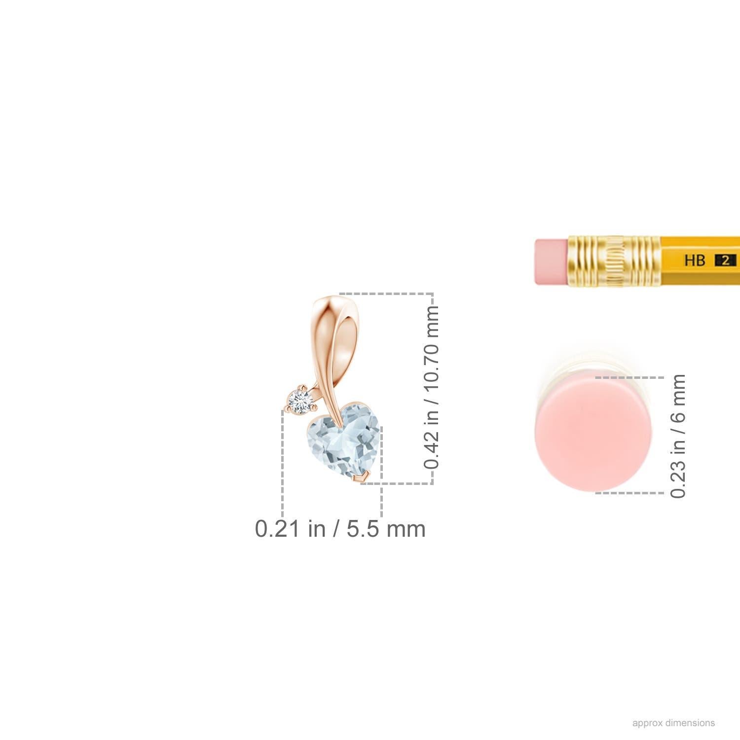 Moderno Ciondolo Angara con acquamarina naturale a forma di cuore e diamante in oro rosa 14 carati in vendita