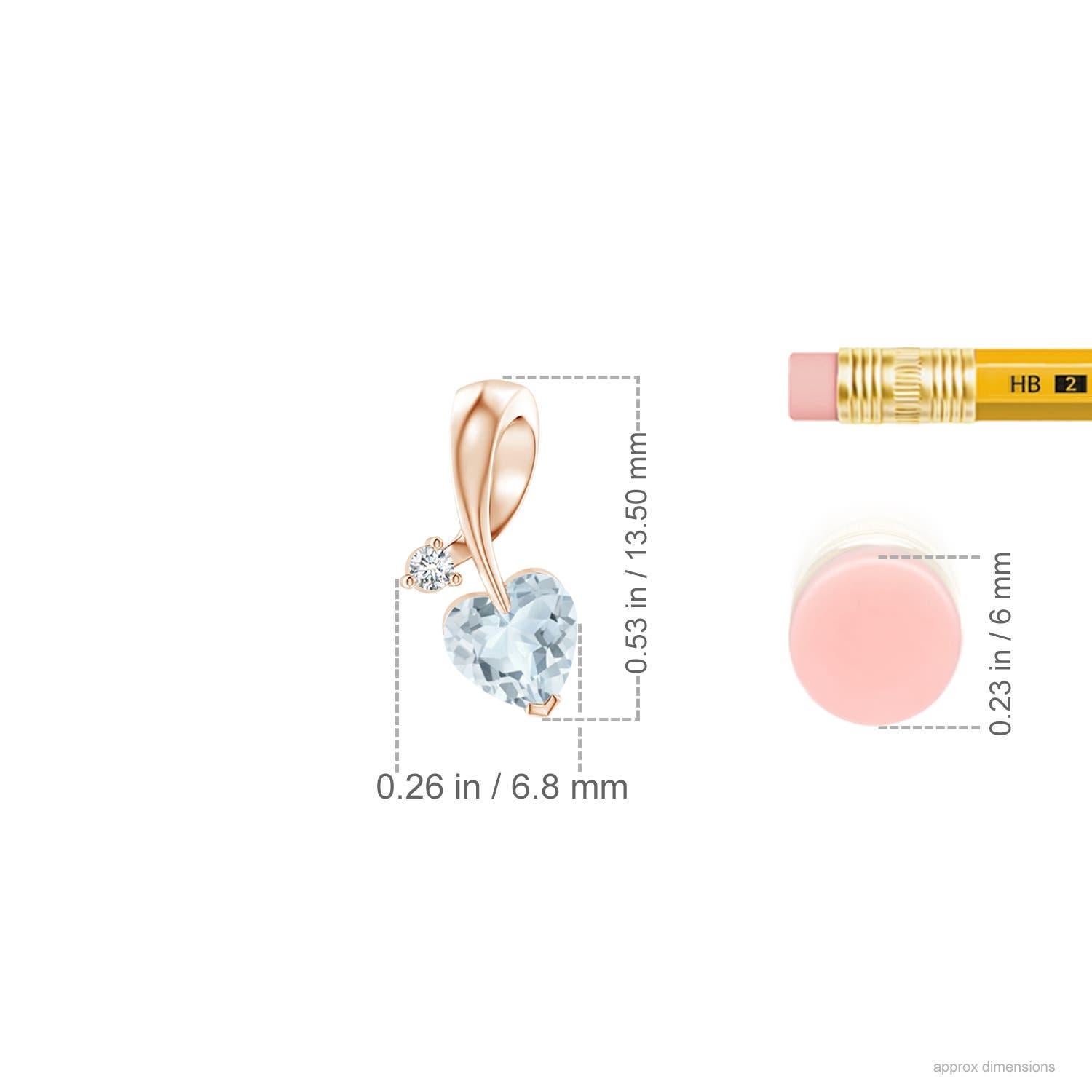 Cuore Ciondolo Angara con acquamarina naturale a forma di cuore e diamante in oro rosa 14 carati in vendita