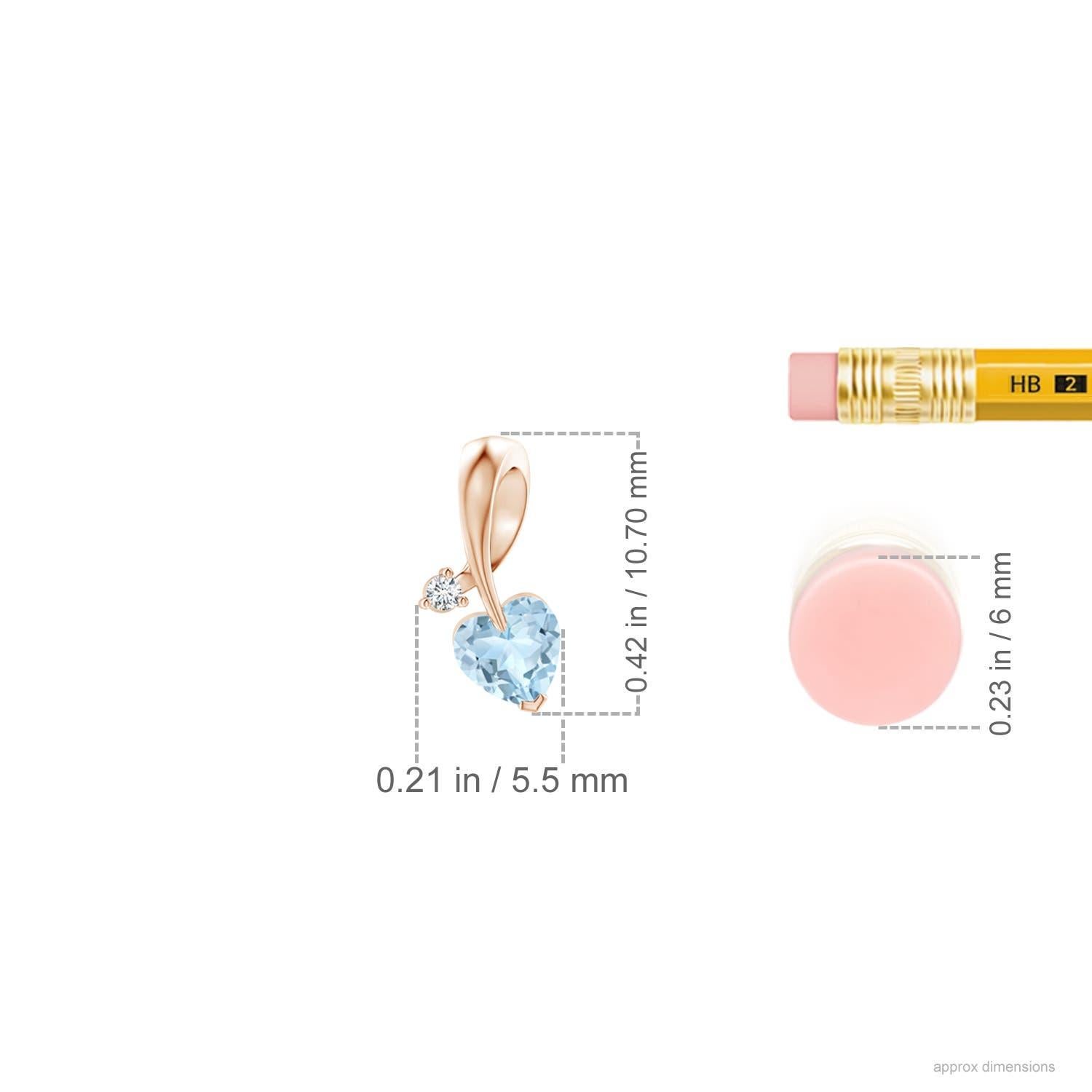 Cuore Ciondolo Angara con acquamarina naturale a forma di cuore e diamante in oro rosa 14 carati in vendita