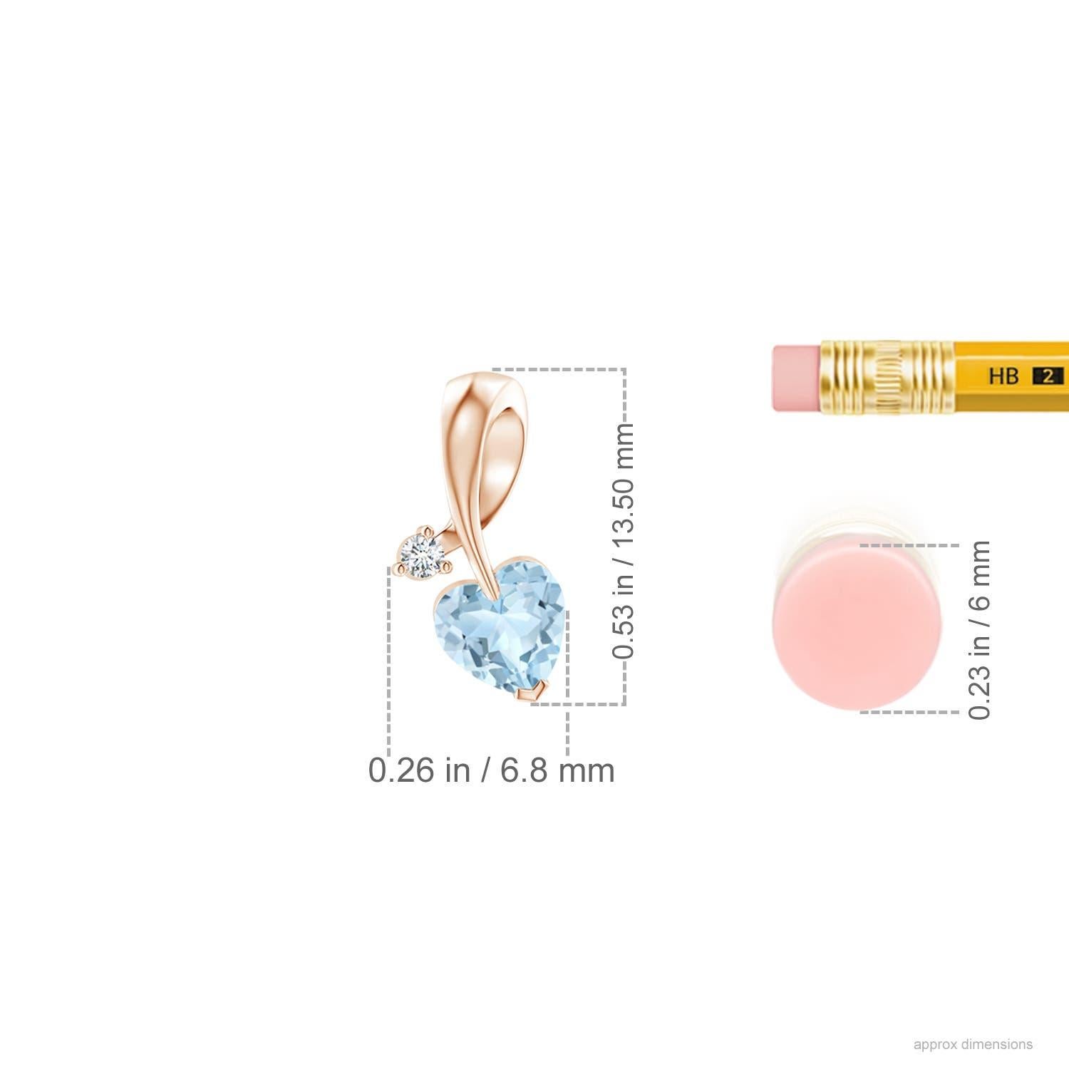 Cuore Ciondolo Angara con acquamarina naturale a forma di cuore e diamante in oro rosa 14 carati in vendita
