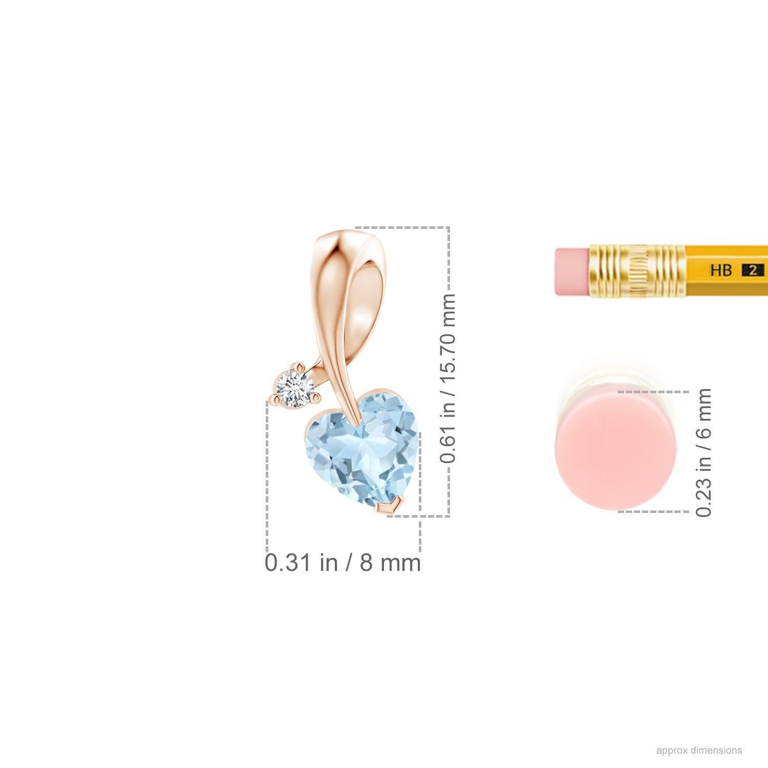 Cuore Ciondolo Angara con acquamarina naturale a forma di cuore e diamante in oro rosa 14 carati in vendita