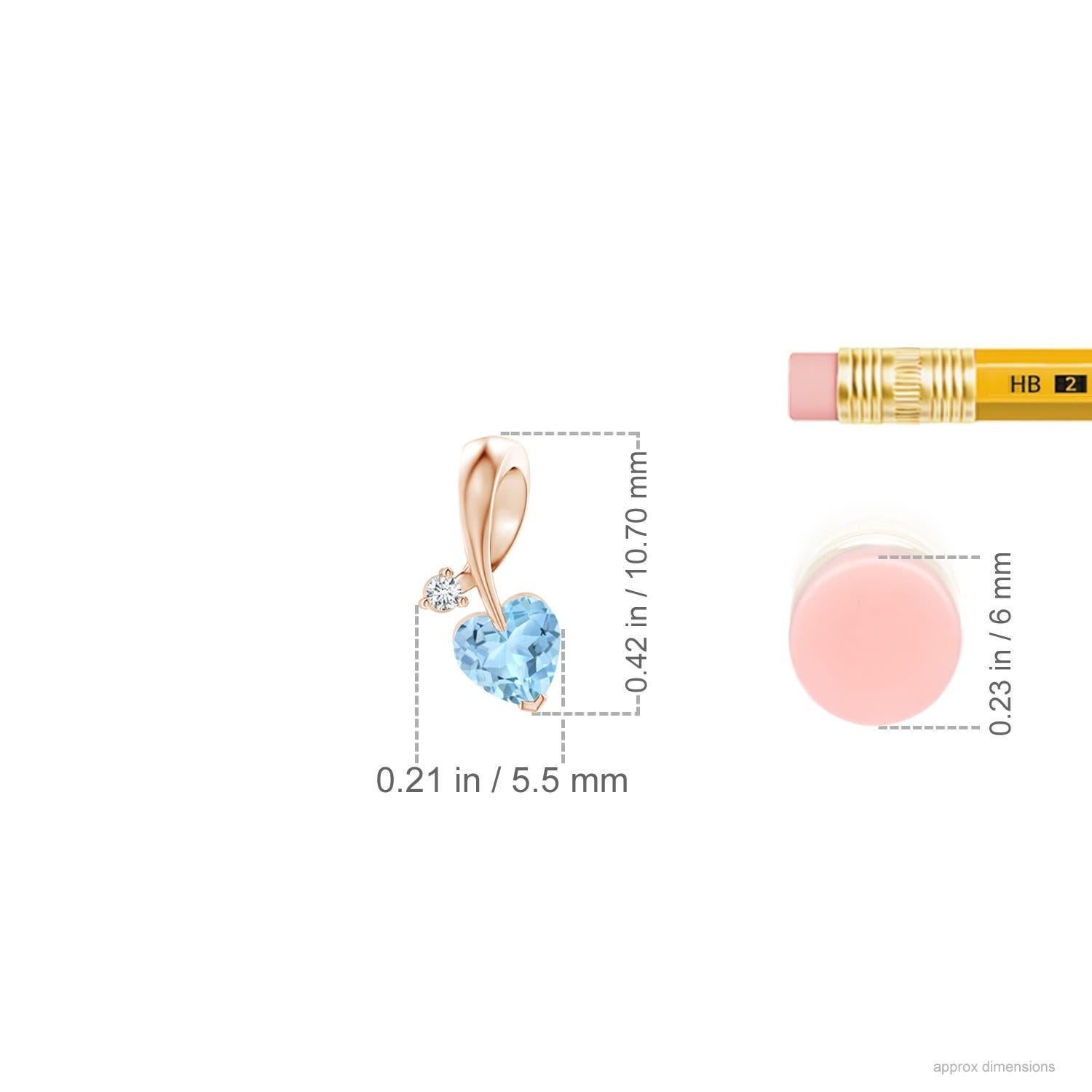 Cuore Ciondolo Angara con acquamarina naturale a forma di cuore e diamante in oro rosa 14 carati in vendita