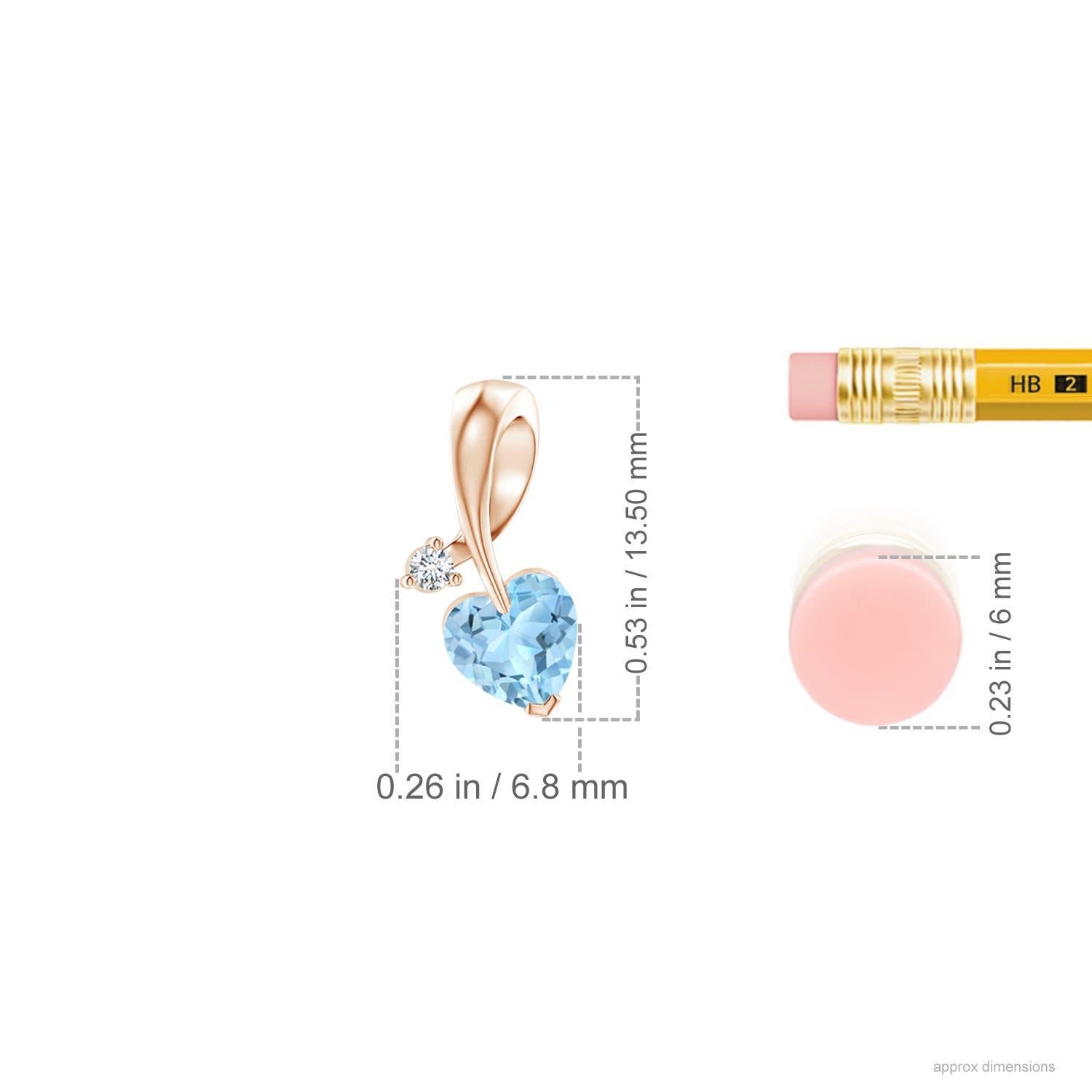 Cuore Ciondolo Angara con acquamarina naturale a forma di cuore e diamante in oro rosa 14 carati in vendita