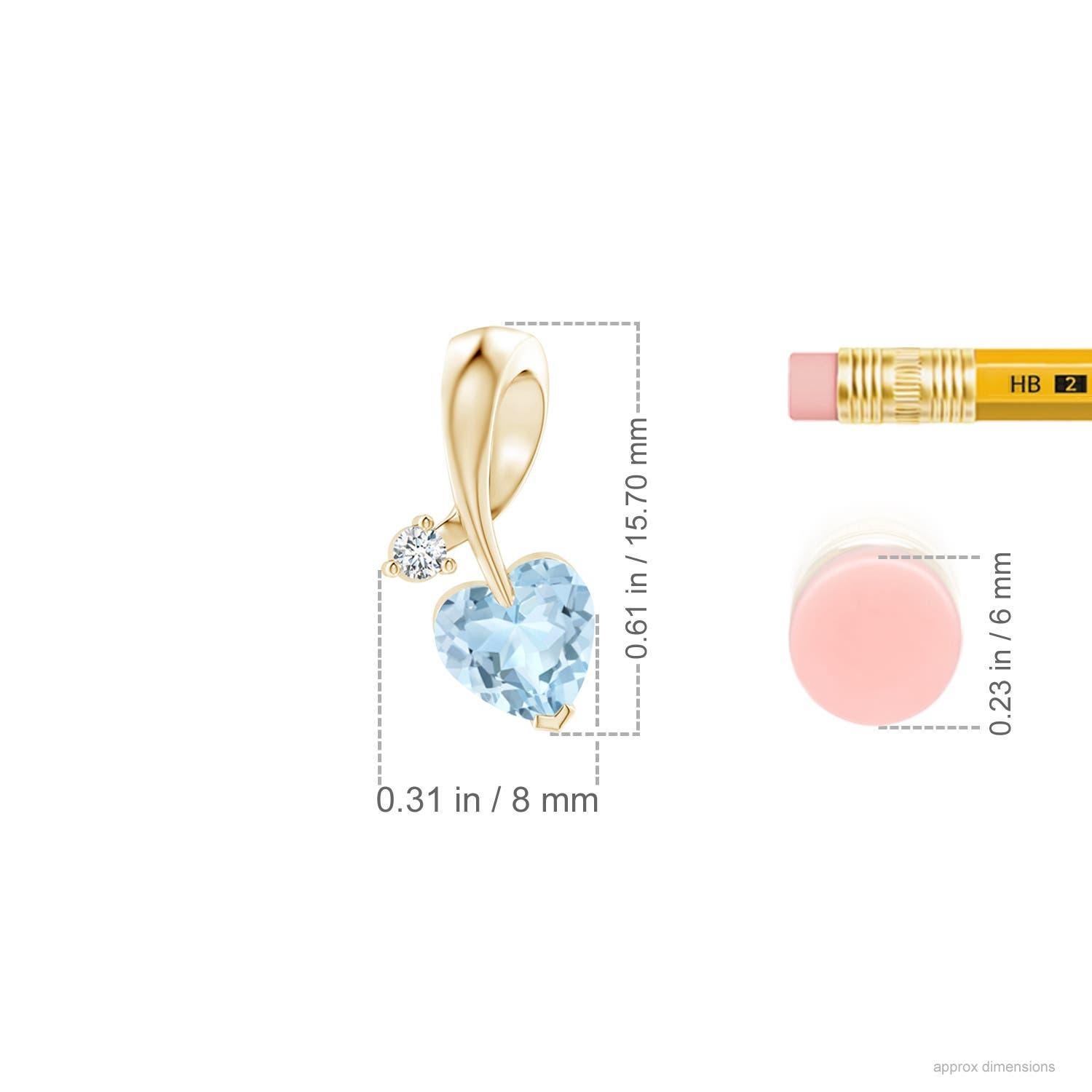 Cuore Ciondolo Angara con acquamarina naturale a forma di cuore e diamante in oro giallo 14 carati in vendita
