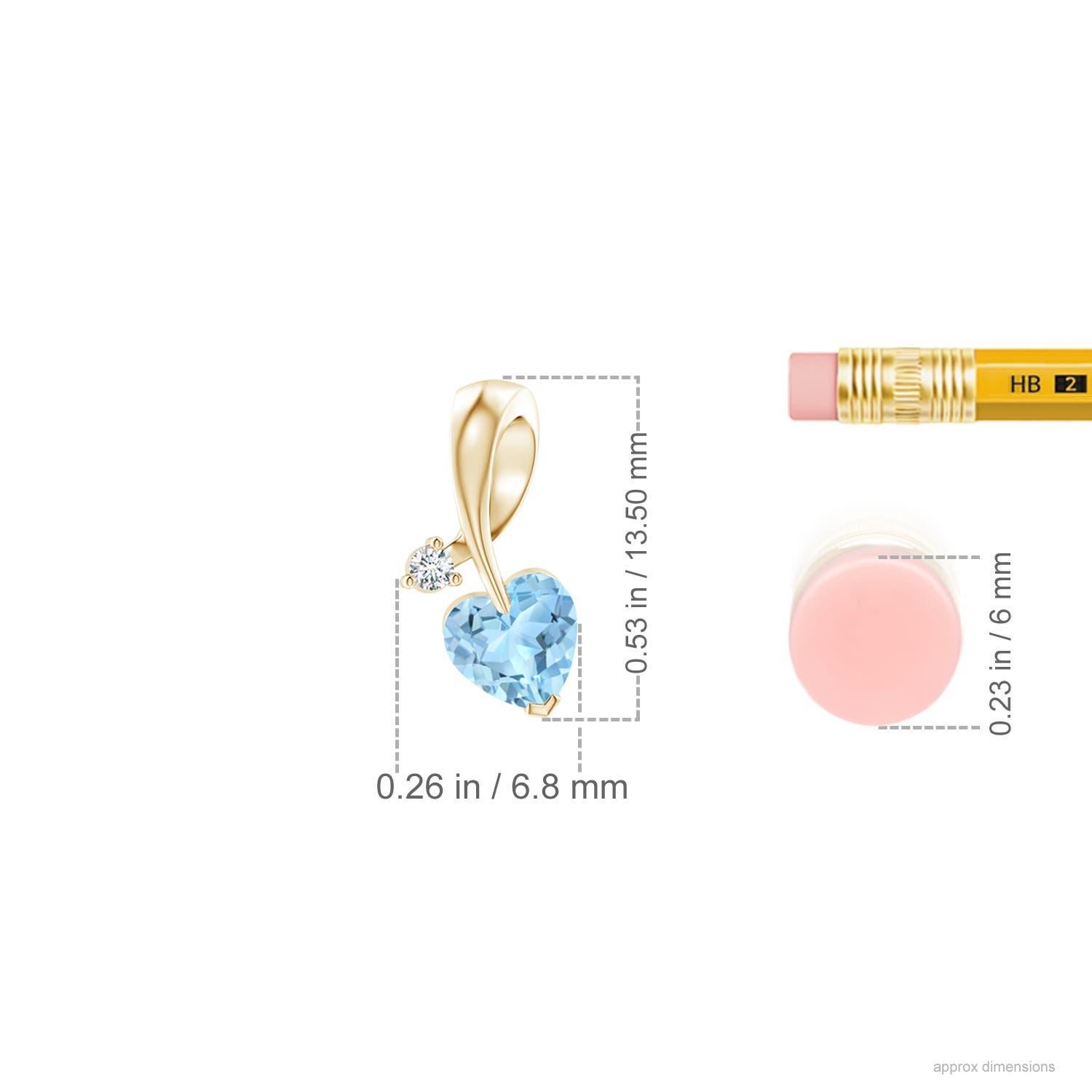Cuore Ciondolo Angara con acquamarina naturale a forma di cuore e diamante in oro giallo 14 carati in vendita