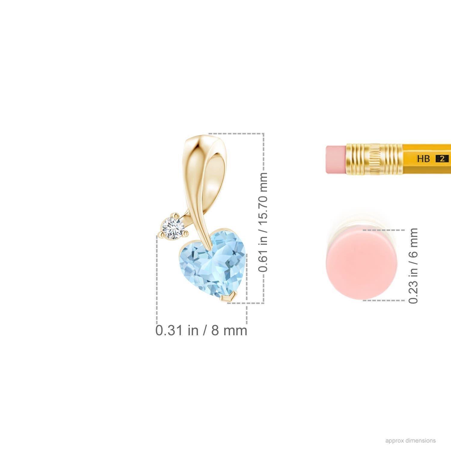 Taille cœur Pendentif en or jaune 14K avec aigue-marine en forme de coeur naturel et diamant Angara en vente