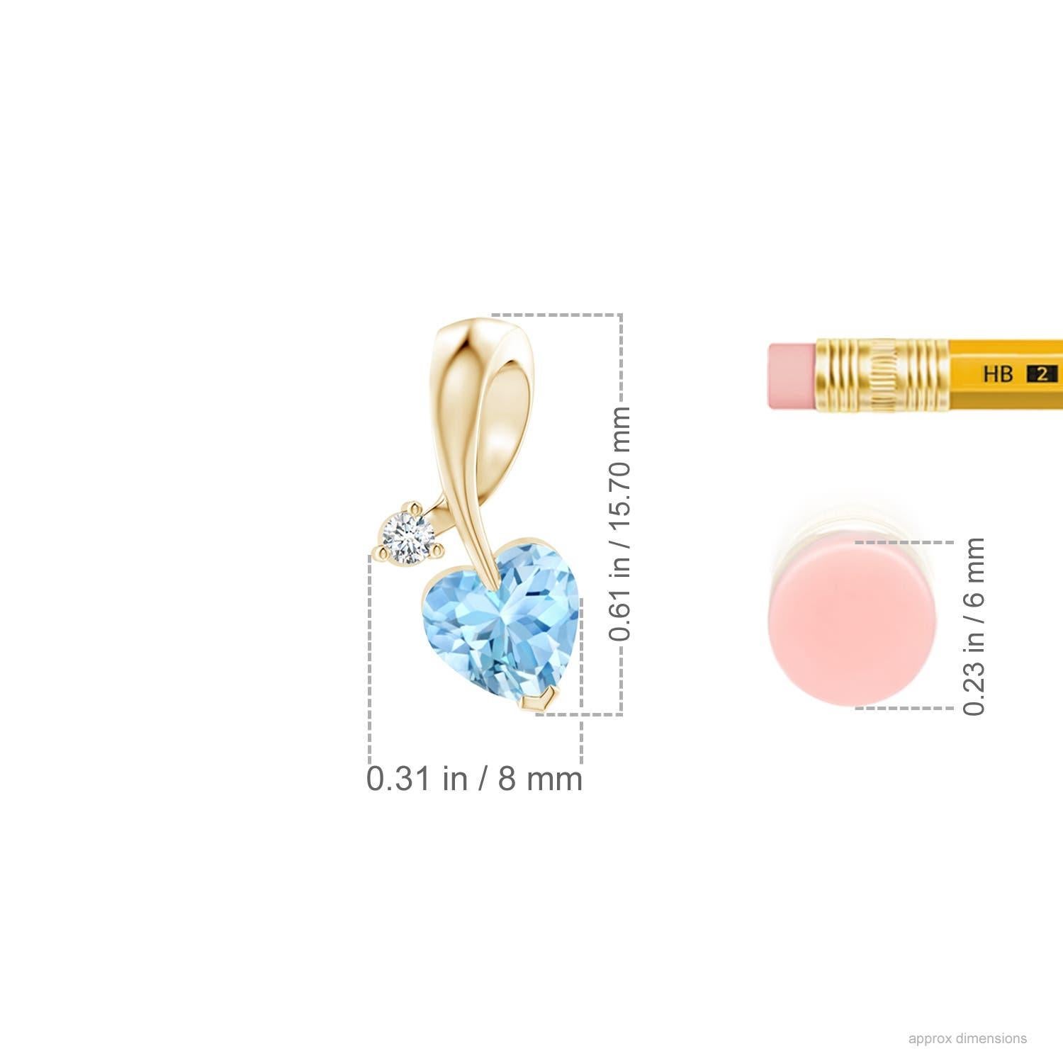 Cuore Ciondolo Angara con acquamarina naturale a forma di cuore e diamante in oro giallo 14 carati in vendita