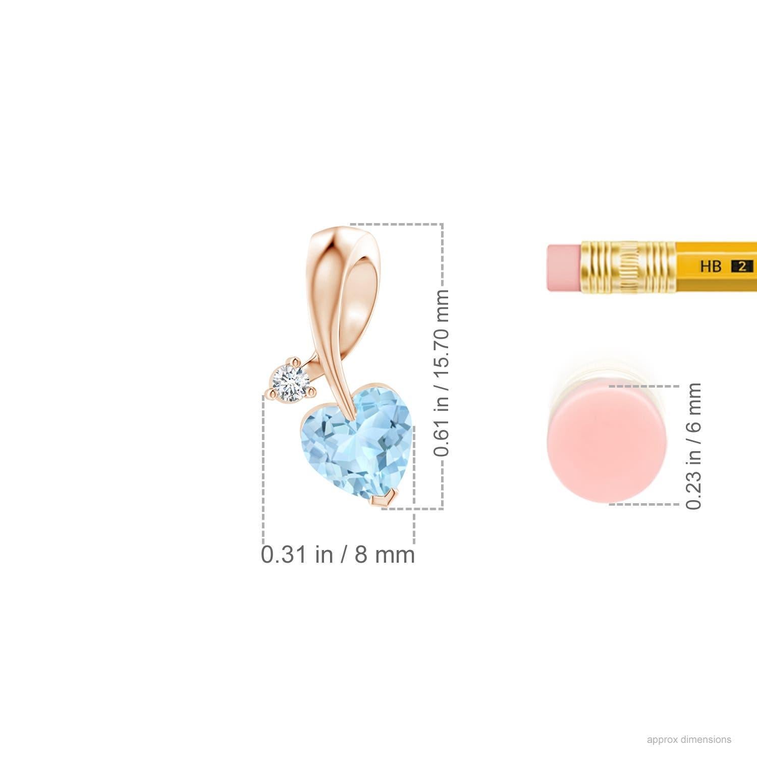 Cuore Ciondolo Angara con acquamarina naturale a forma di cuore e diamante in oro rosa 14 carati in vendita