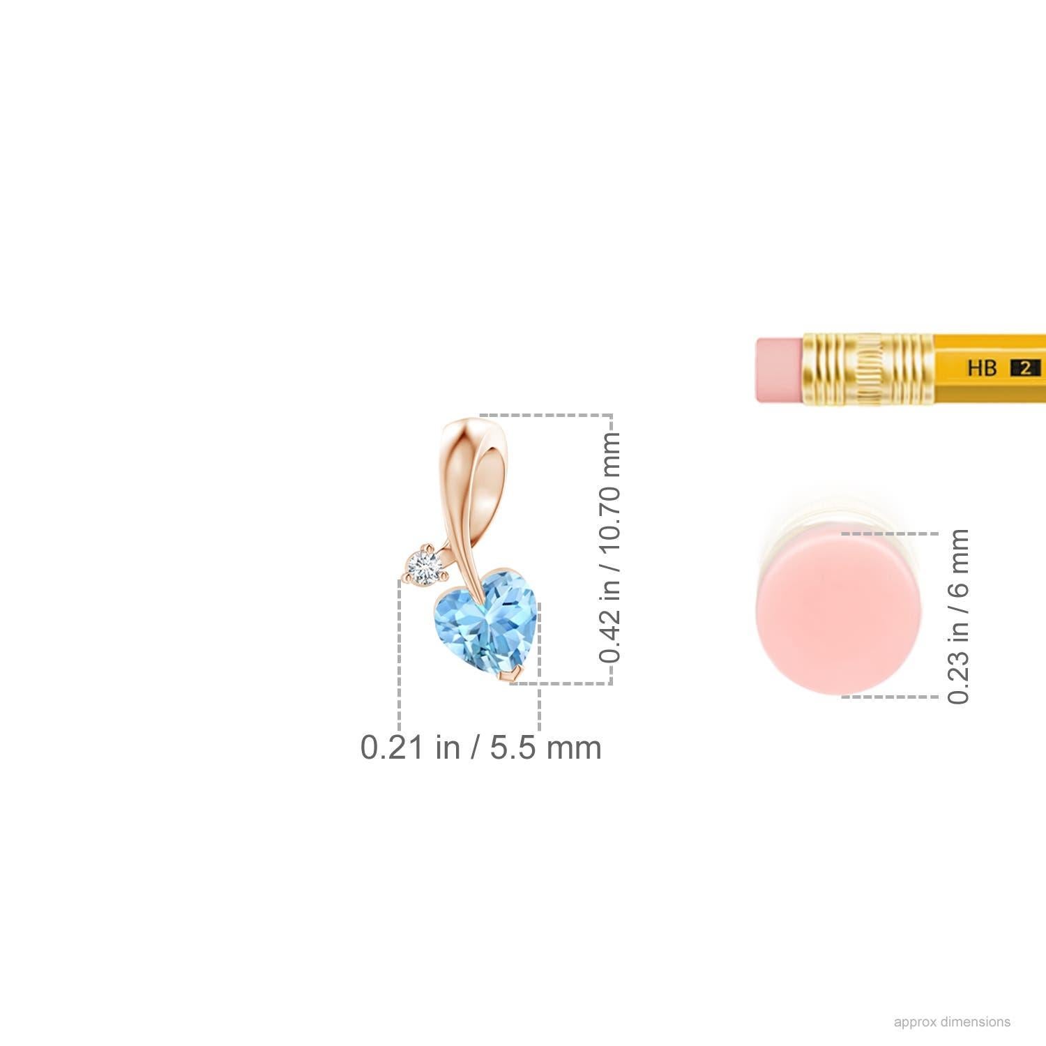 Cuore Ciondolo Angara con acquamarina naturale a forma di cuore e diamante in oro rosa 14 carati in vendita