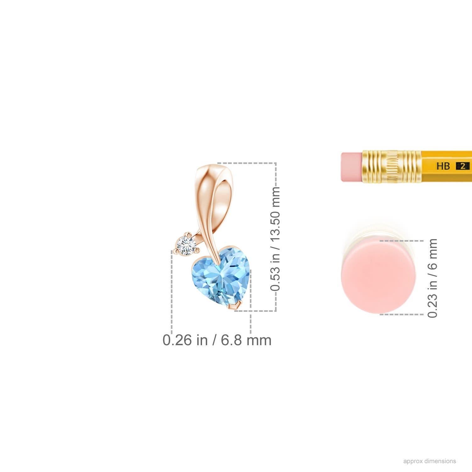 Cuore Ciondolo Angara con acquamarina naturale a forma di cuore e diamante in oro rosa 14 carati in vendita