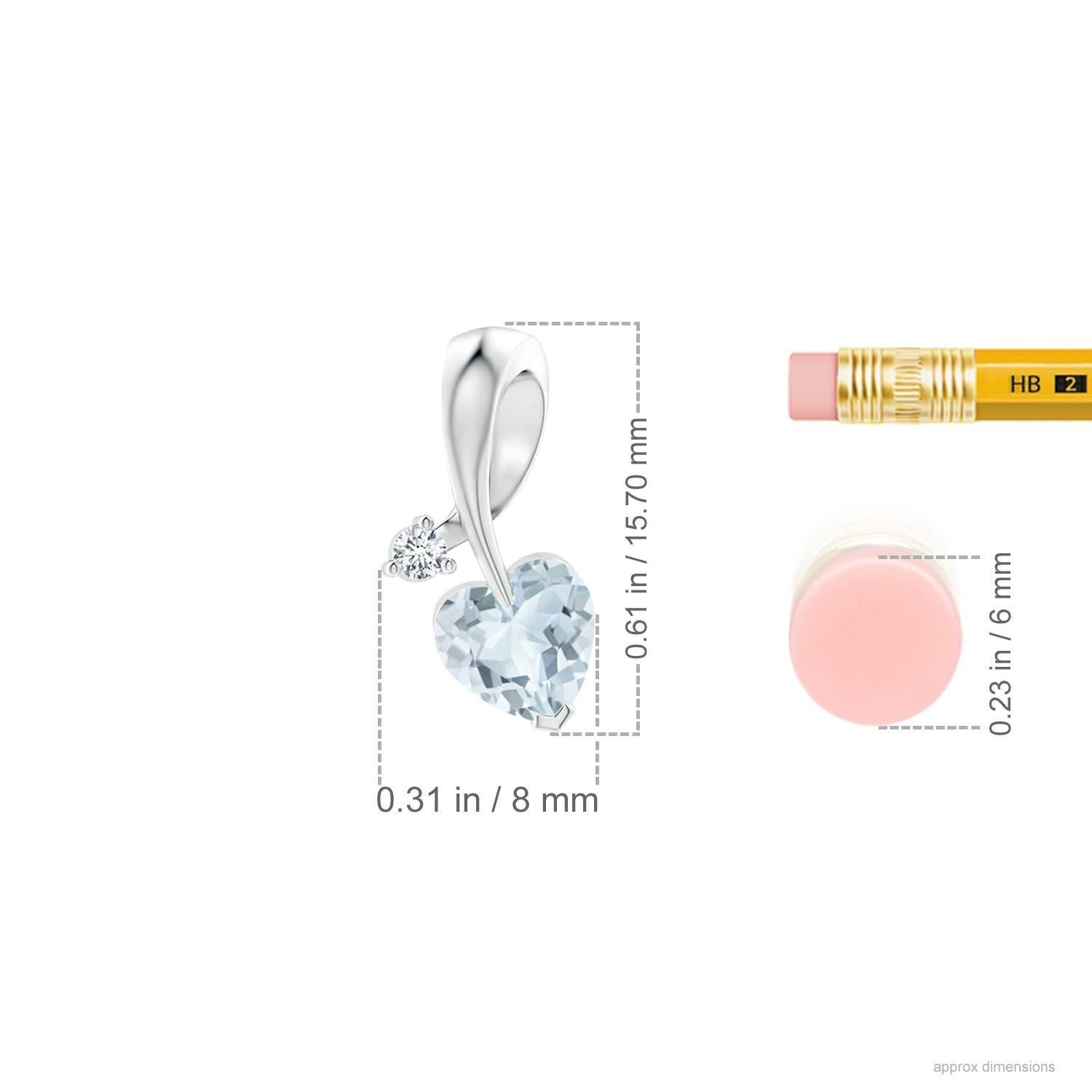 Cuore Ciondolo Angara con acquamarina naturale a forma di cuore e diamante in oro bianco 14 carati in vendita