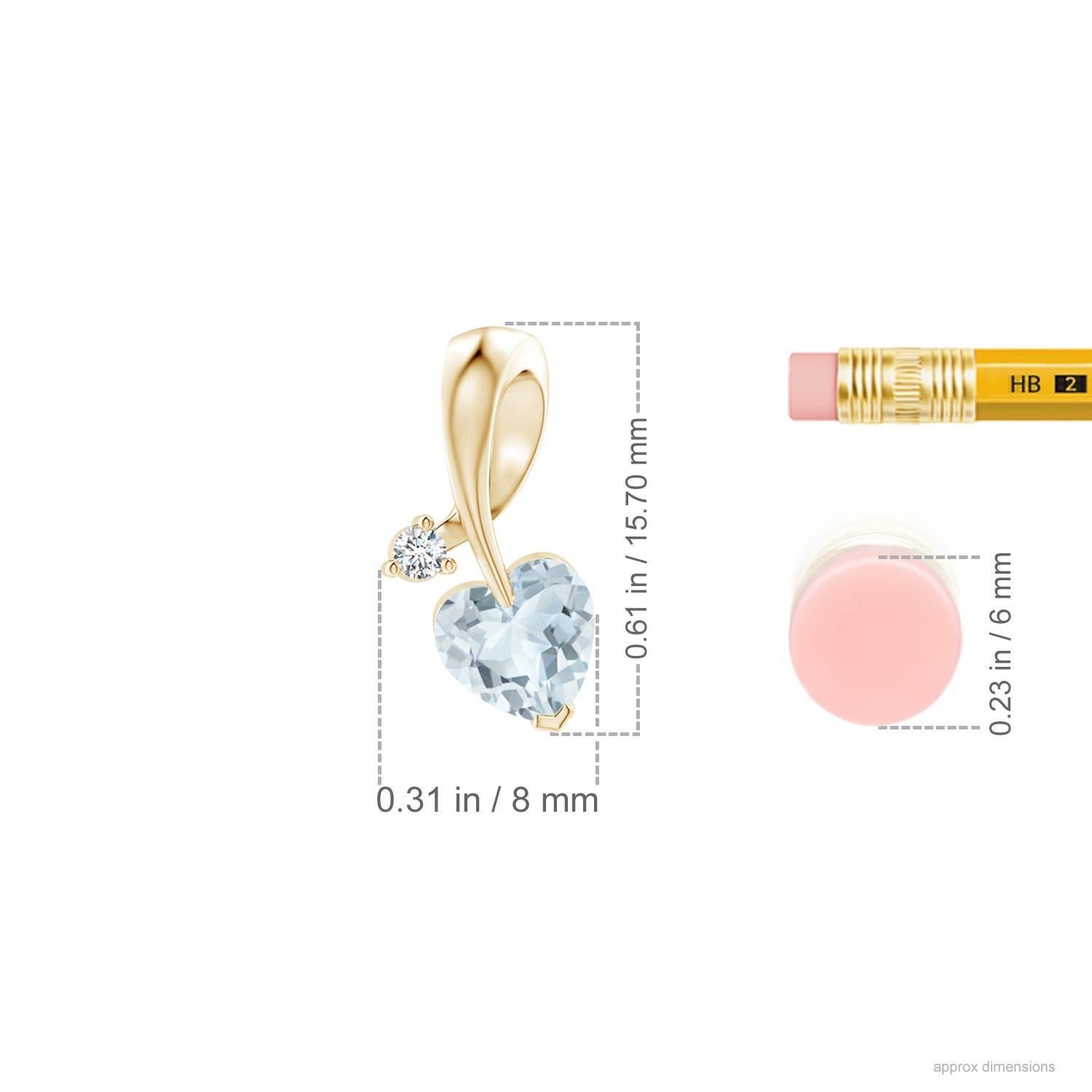 Taille cœur Pendentif en or jaune 14K avec aigue-marine en forme de coeur naturel et diamant Angara en vente