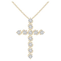 Pendentif croix en or jaune 14K avec diamants naturels sertis clos et barrettes Angara
