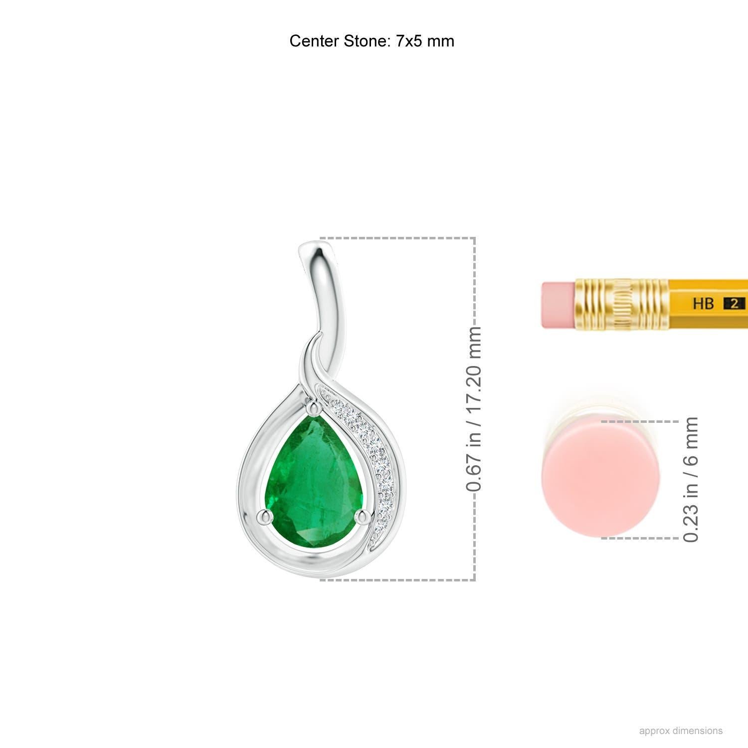 Pear Cut Angara Natural Pear-Shaped Emerald and Diamond Loop Pendant in Platinum For Sale