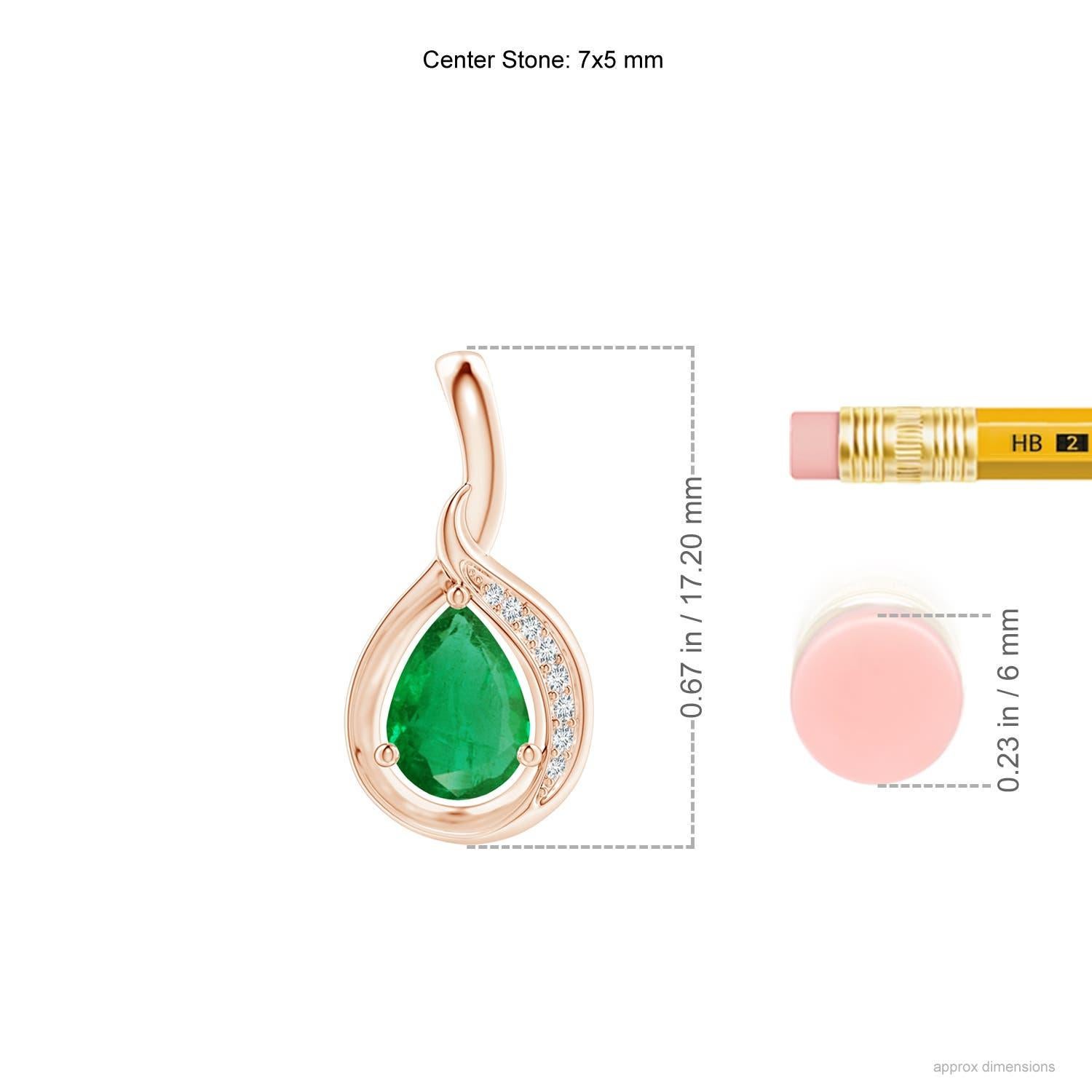 Taglio a goccia Ciondolo con smeraldo naturale a forma di pera e diamante Angara Looping in oro rosa 14K in vendita
