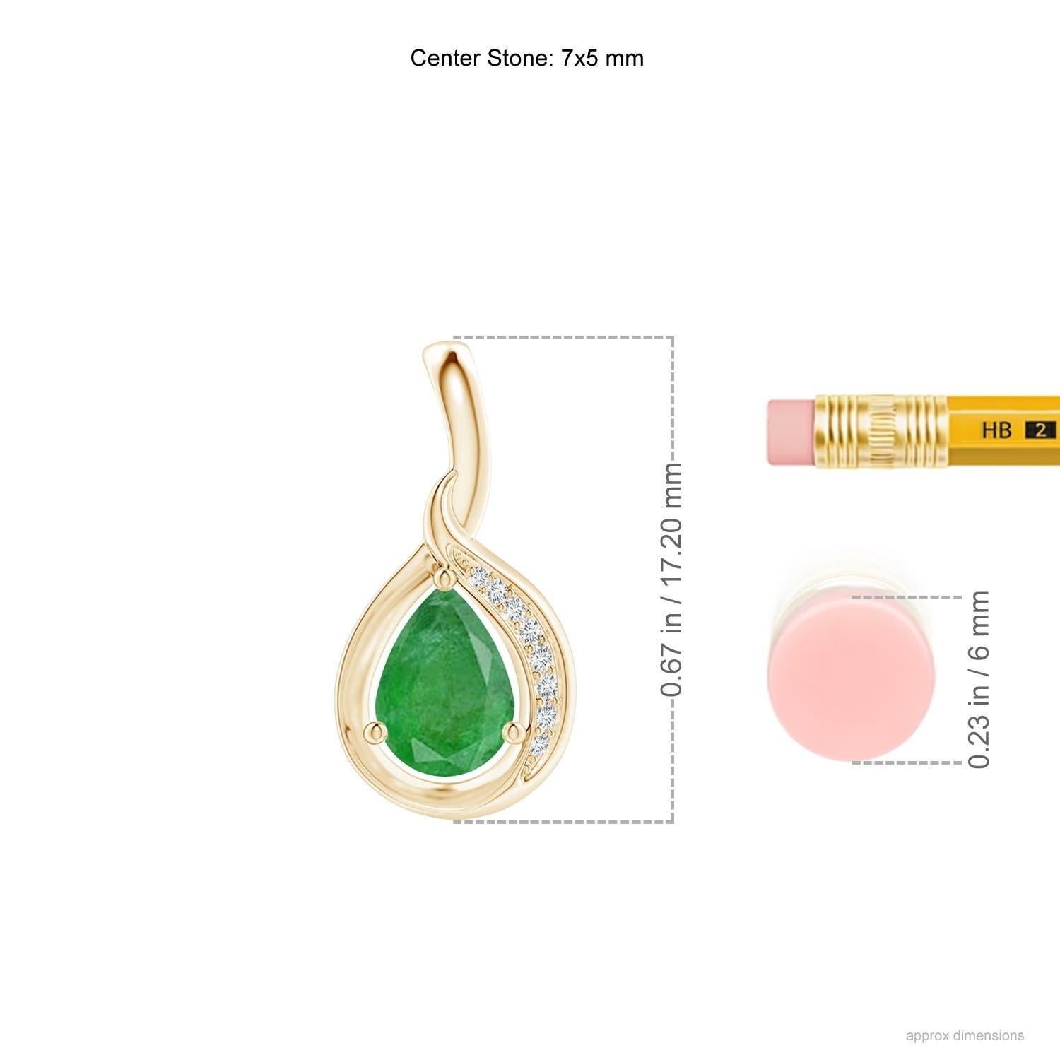 Taglio a goccia Ciondolo con smeraldo naturale a forma di pera e diamante Angara Looping in oro giallo 14K in vendita