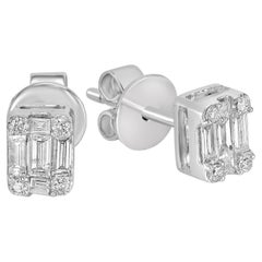 Tachuelas Mínimas De Diamantes Baguette De Oro Blanco De 18k