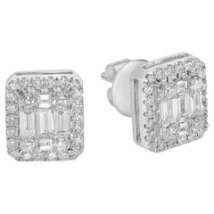 Pendientes mínimos con forma de cojín y diamantes en oro de 18 quilates