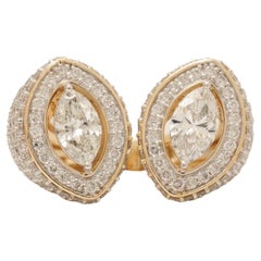 Marquise Halo Natural Diamond Open Cuff Ring in 14k Solid Gold (Certified) Marquise Halo Natural Diamond Open Cuff Ring in 14k Solid Gold (Certified)