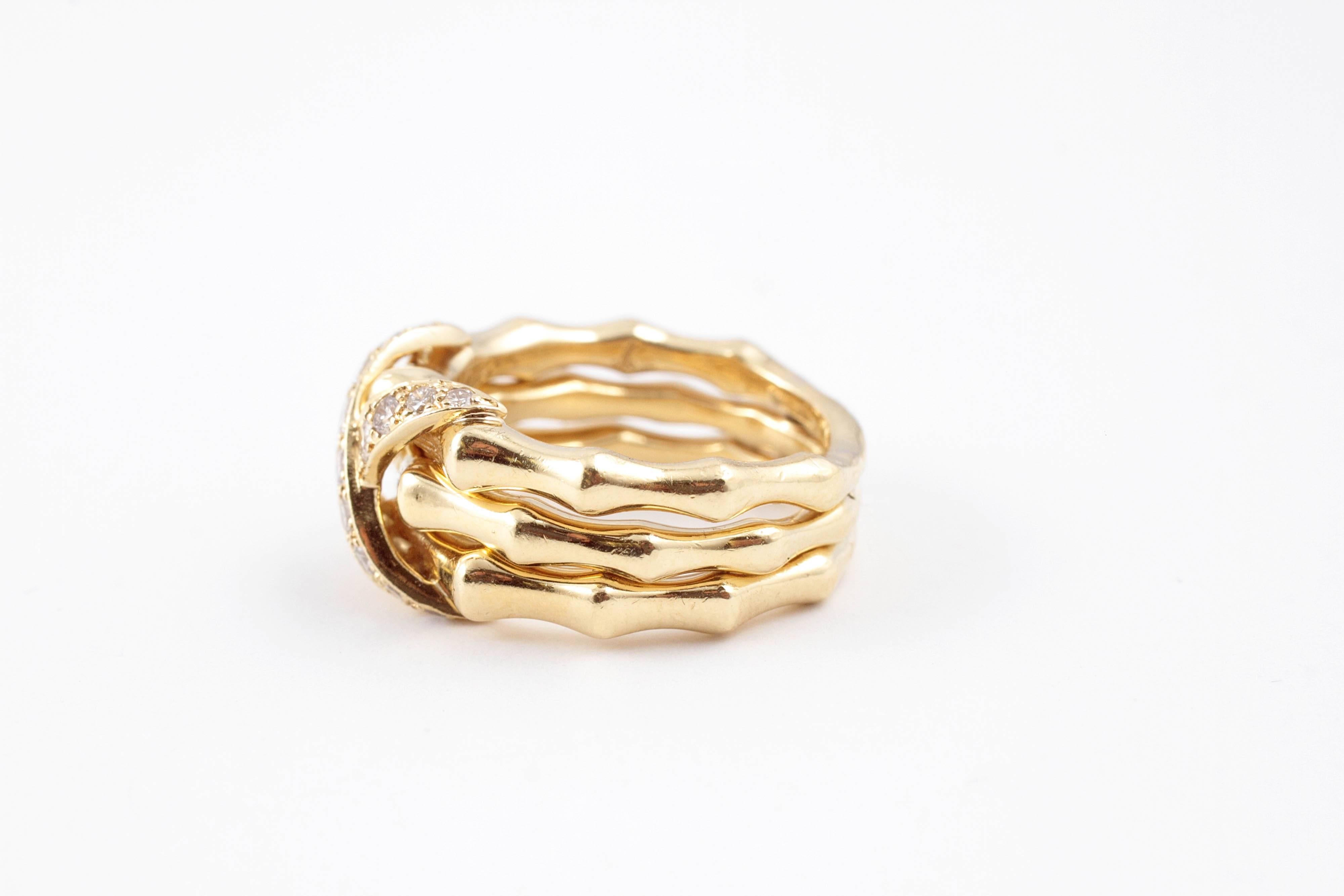 Women's Diamond Yellow Gold X Bamboo Ring