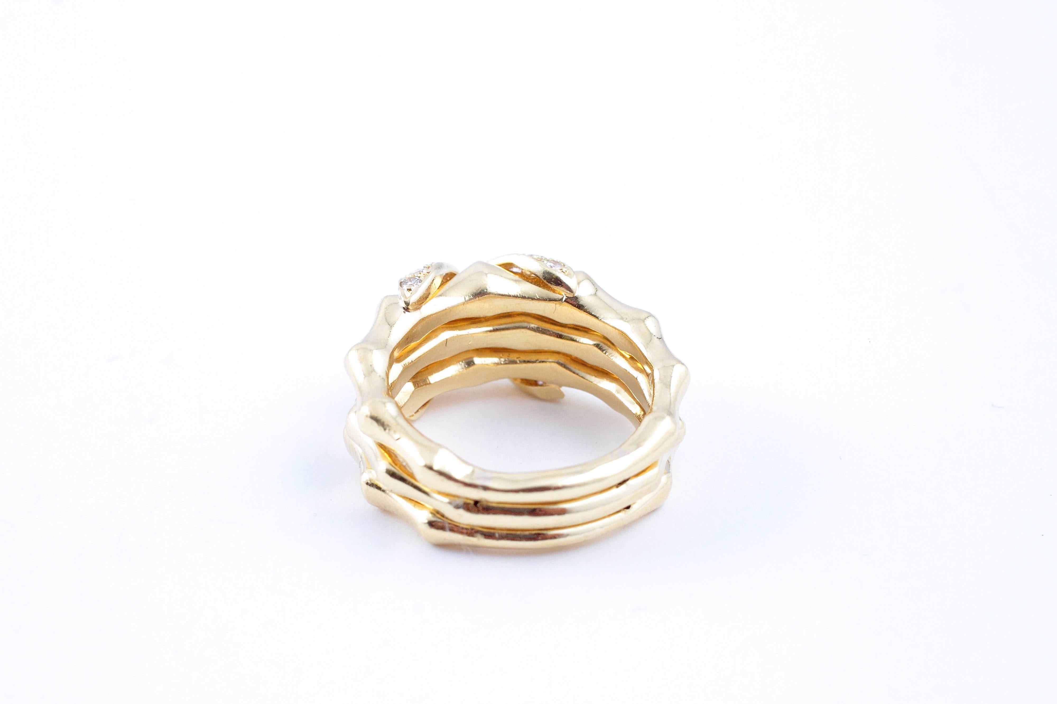 Diamond Yellow Gold X Bamboo Ring 2
