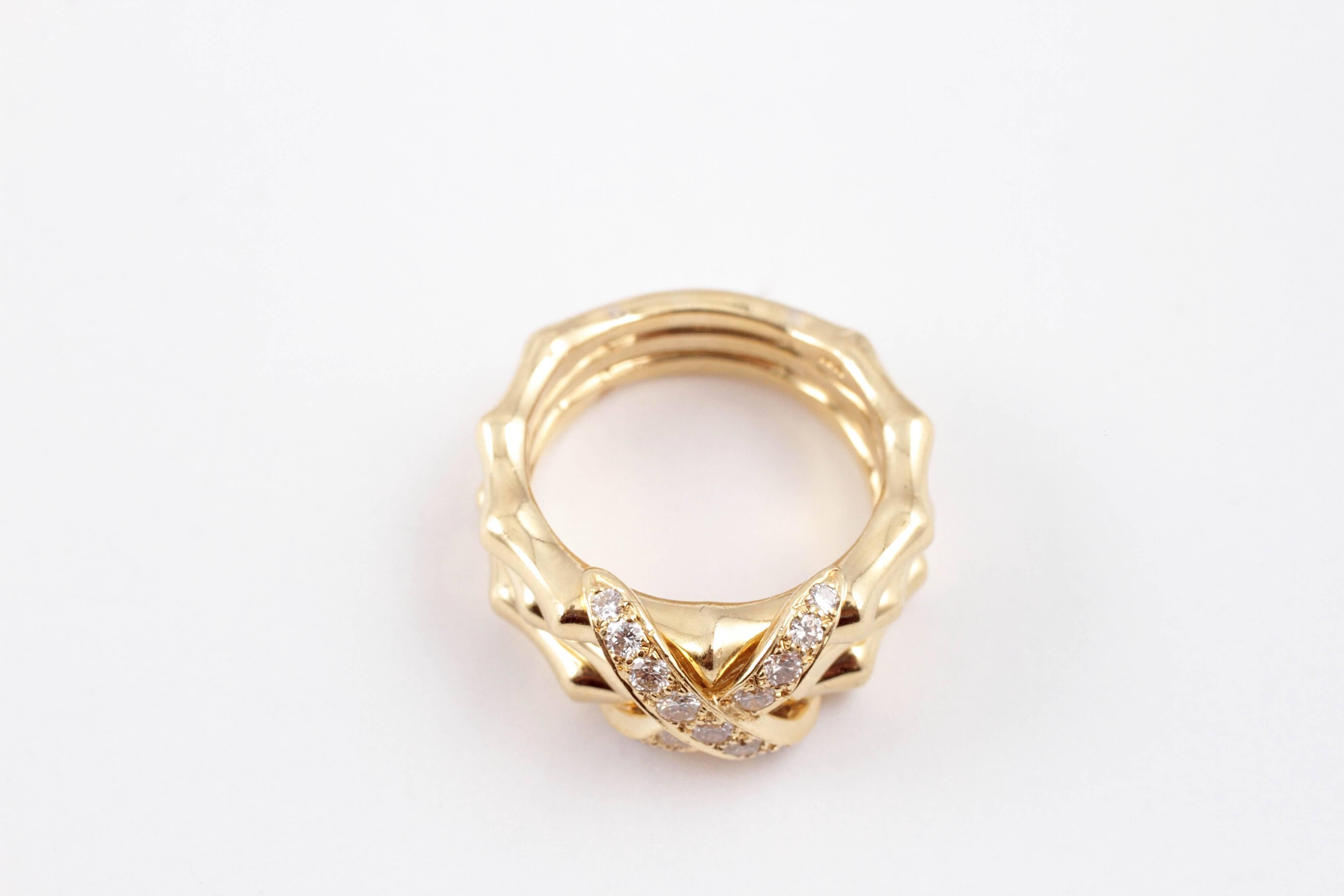 Diamond Yellow Gold X Bamboo Ring 3