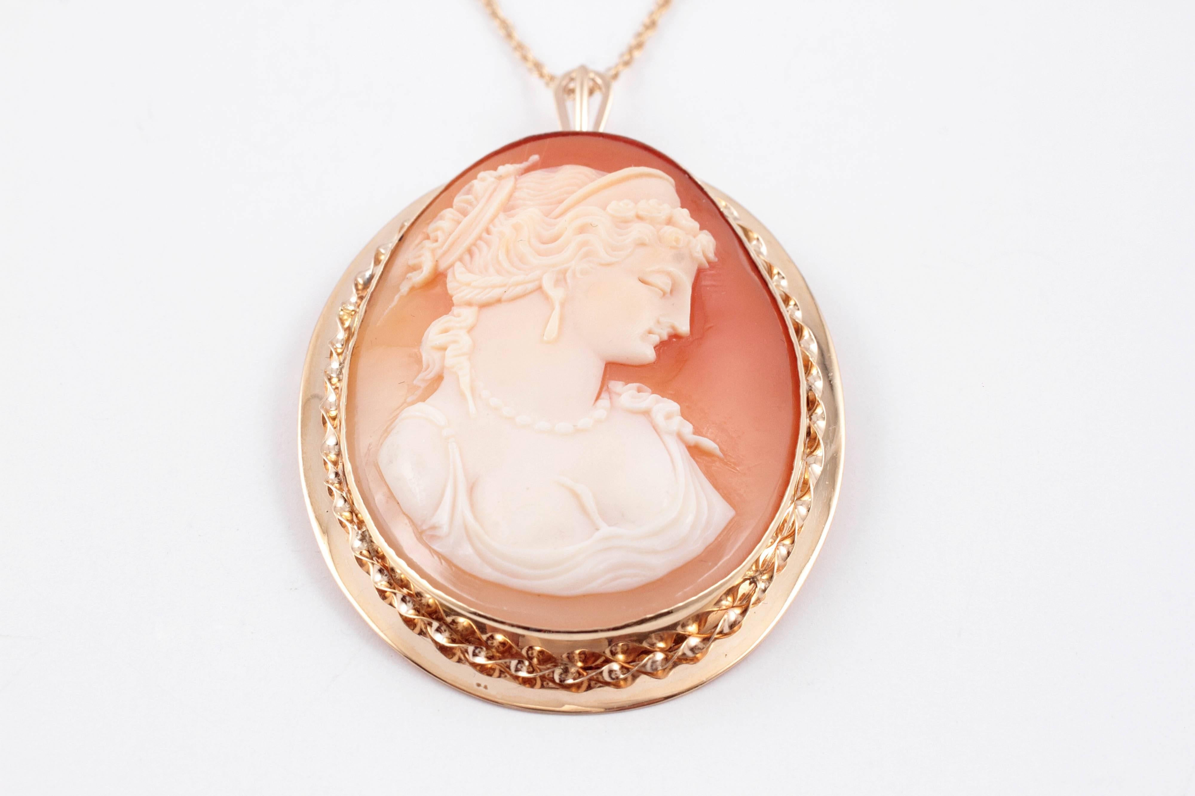 Gold Cameo Pin Pendant on Gold Filled Chain 1