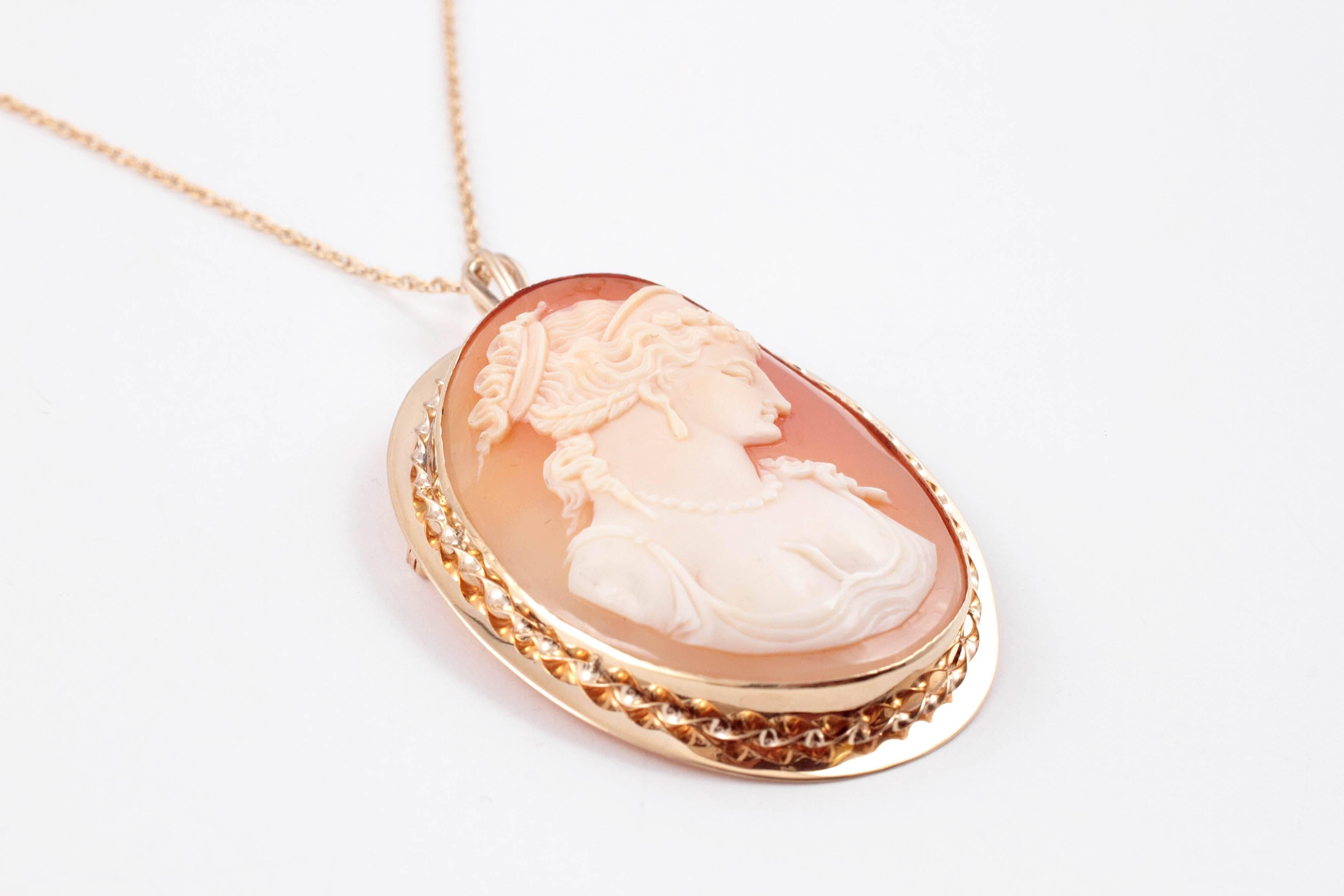 Gold Cameo Pin Pendant on Gold Filled Chain 2