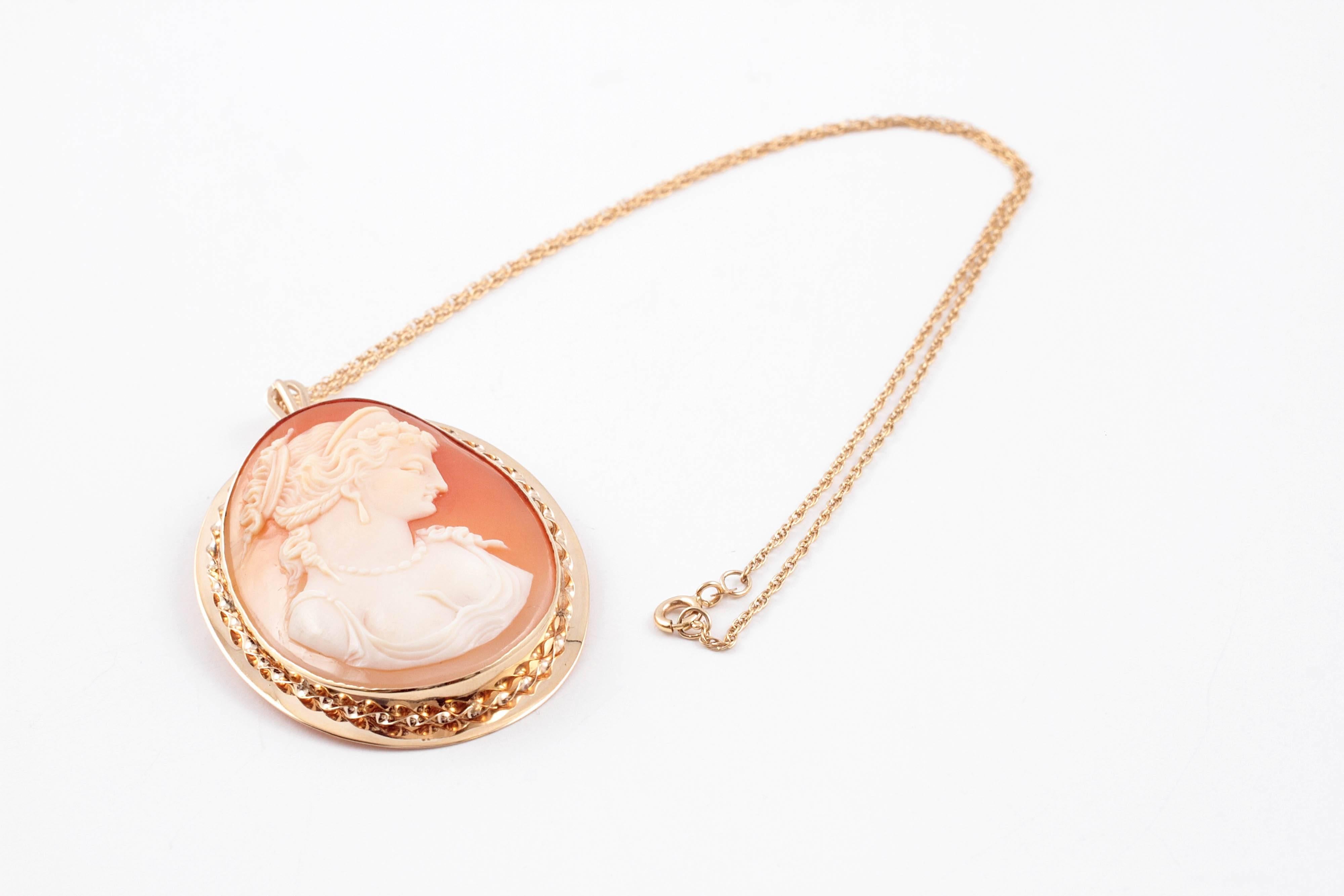 Gold Cameo Pin Pendant on Gold Filled Chain 4