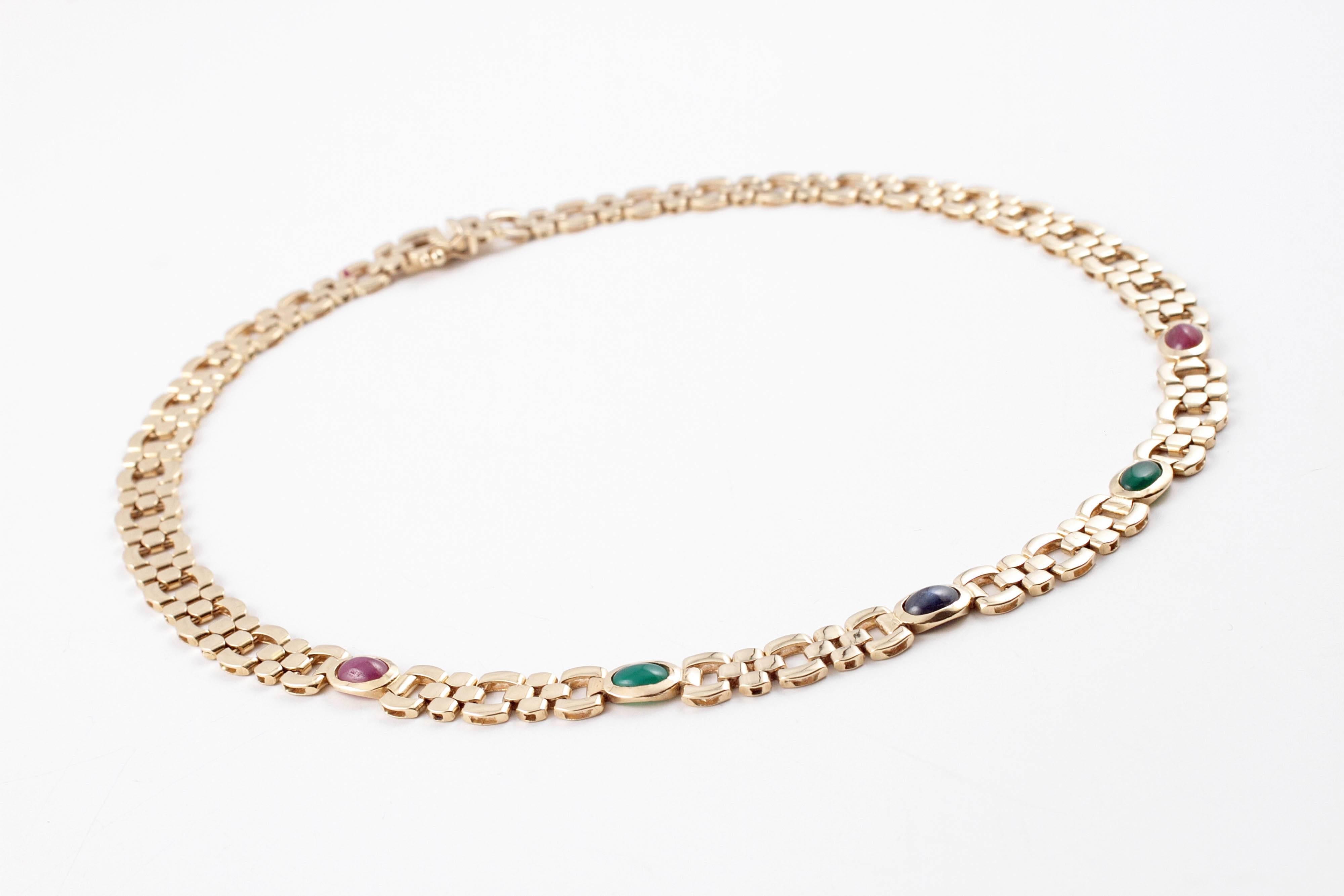 Women's Ruby Emerald Sapphire Yellow Gold Necklace