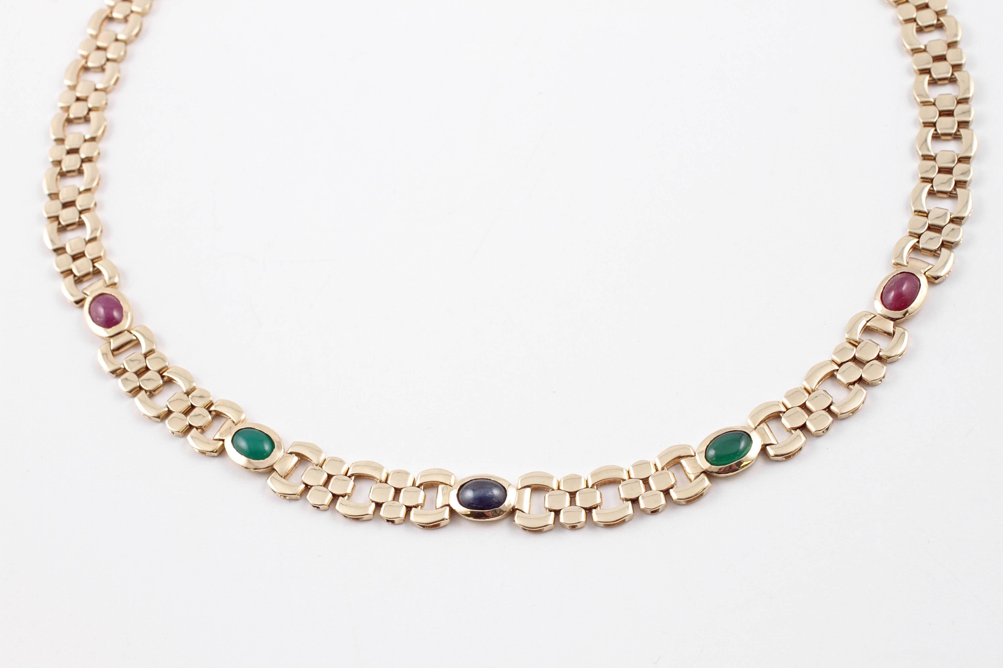 Ruby Emerald Sapphire Yellow Gold Necklace 2