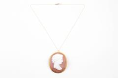 Large Shell Cameo Brooch Pendant on Yellow Gold Filled Chain