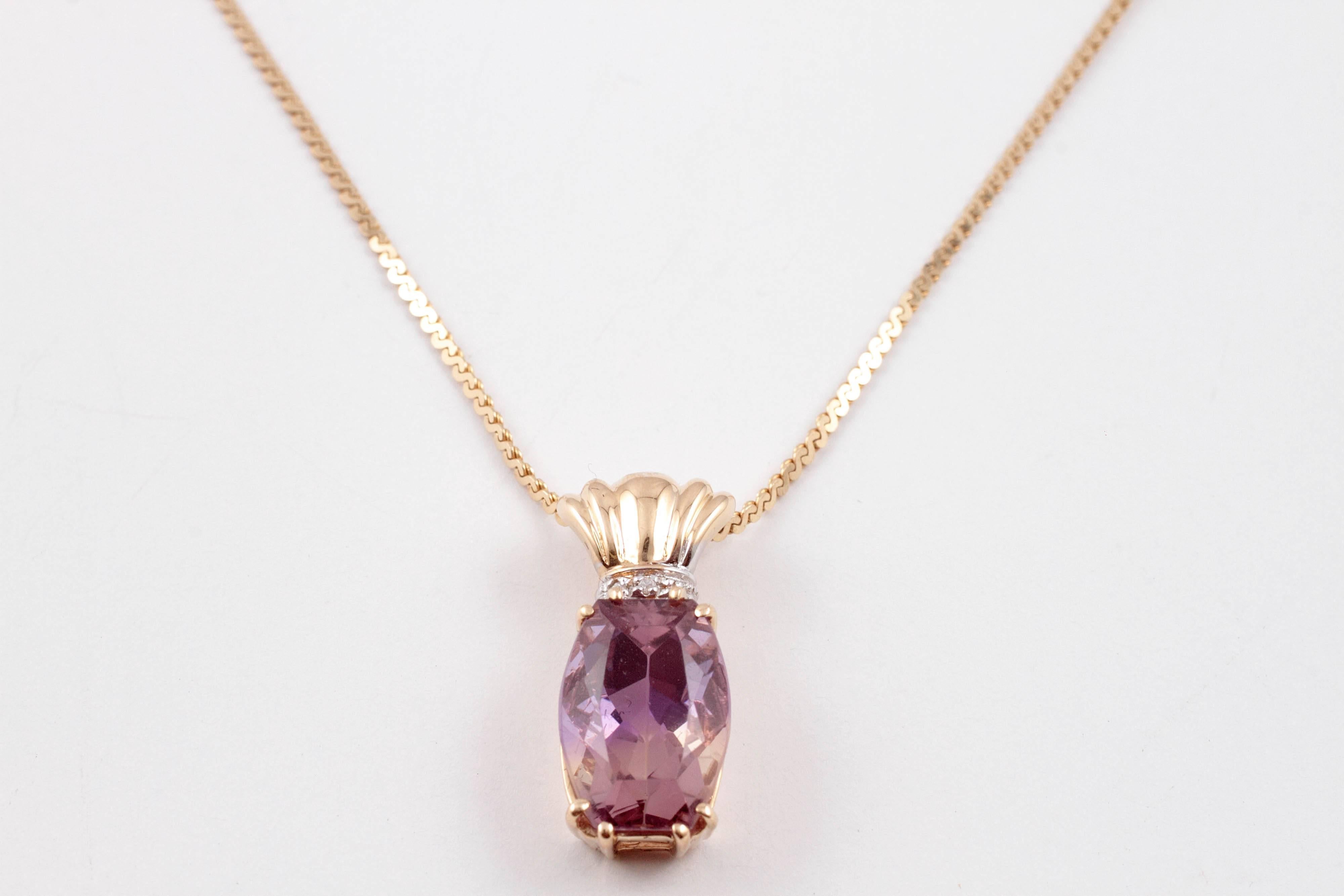 Women's 5.75 Carat Ametrine Diamond Yellow Gold Necklace