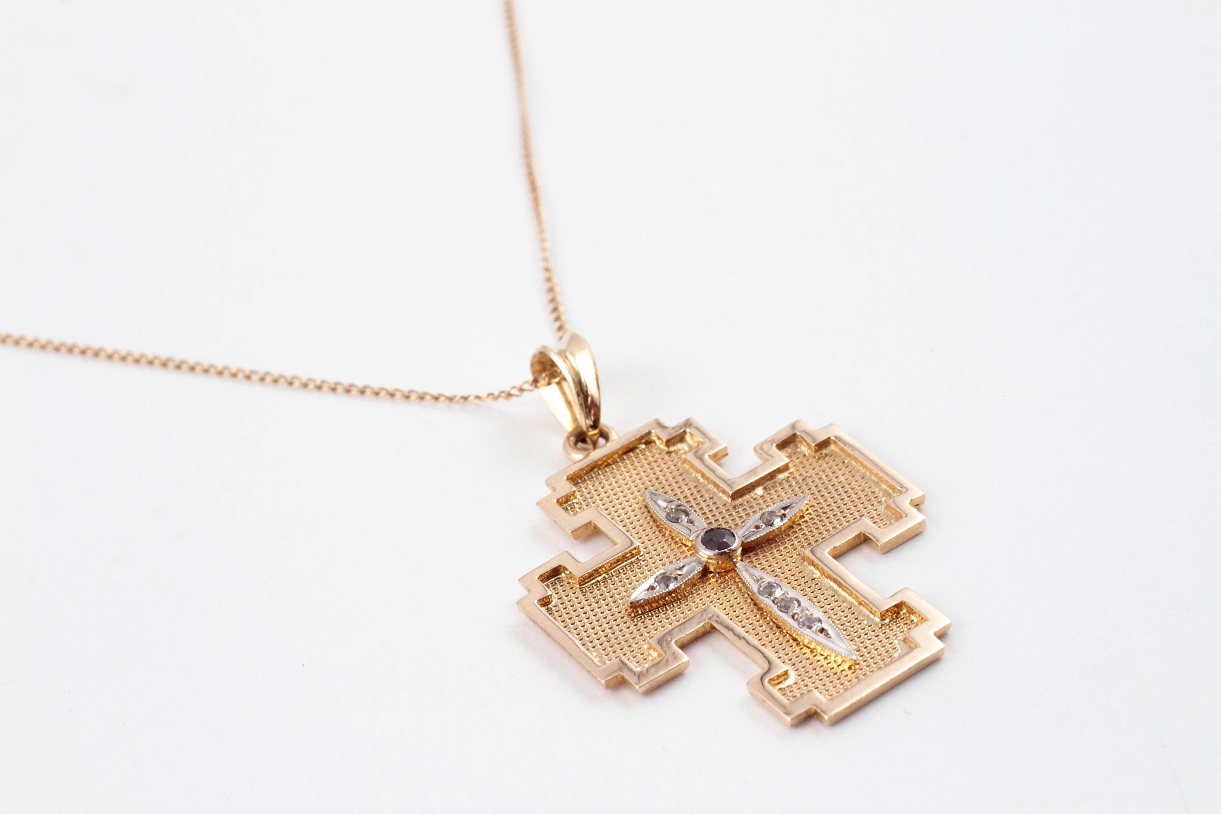 Sapphire Simulated Diamond Yellow Gold Cross Necklace 1