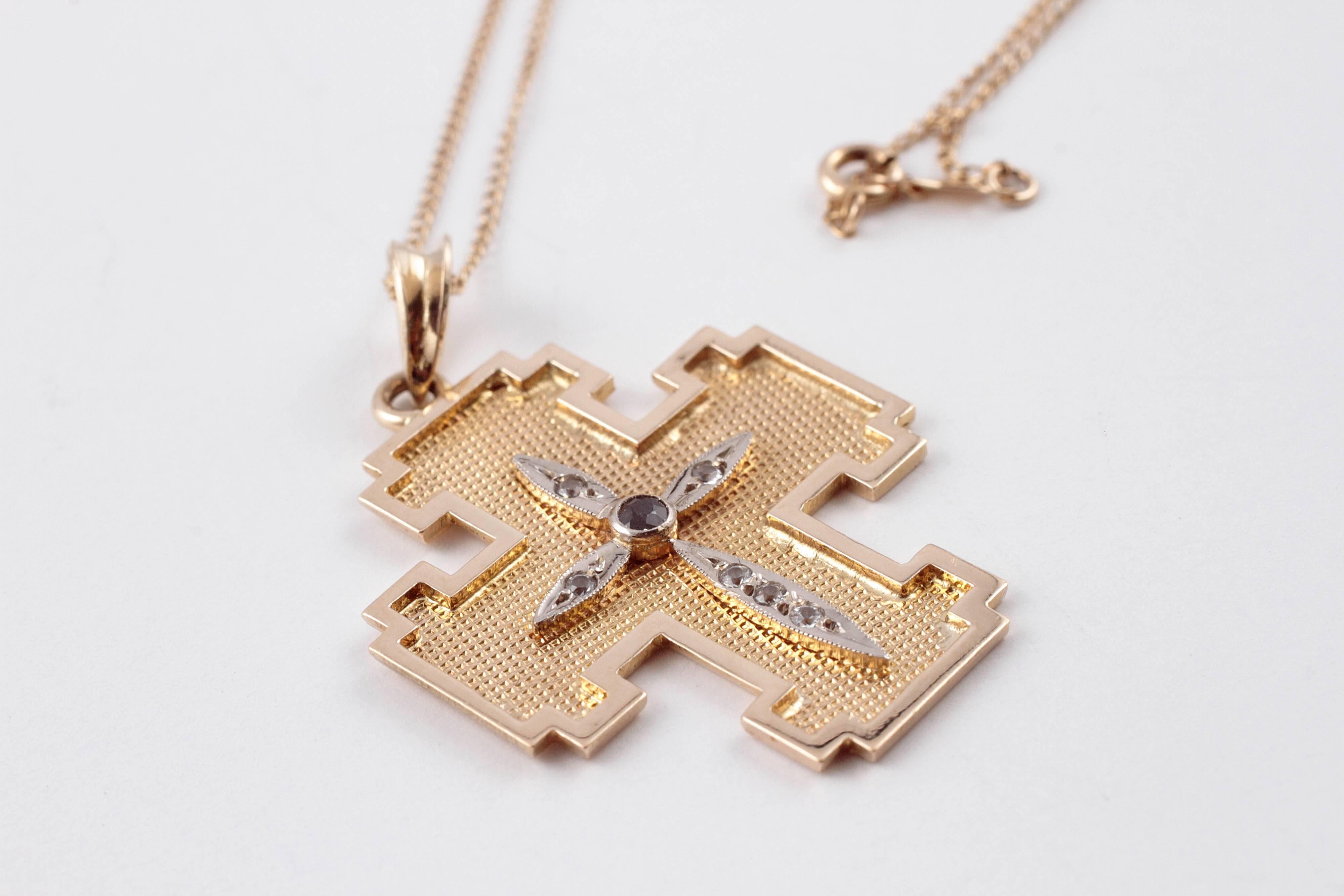 Sapphire Simulated Diamond Yellow Gold Cross Necklace 4