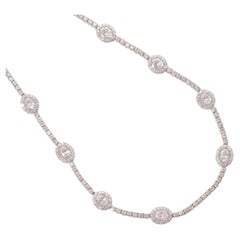 Oval Link Halo Natural Diamond Tennis Necklace in 14k Solid Gold (Certified)