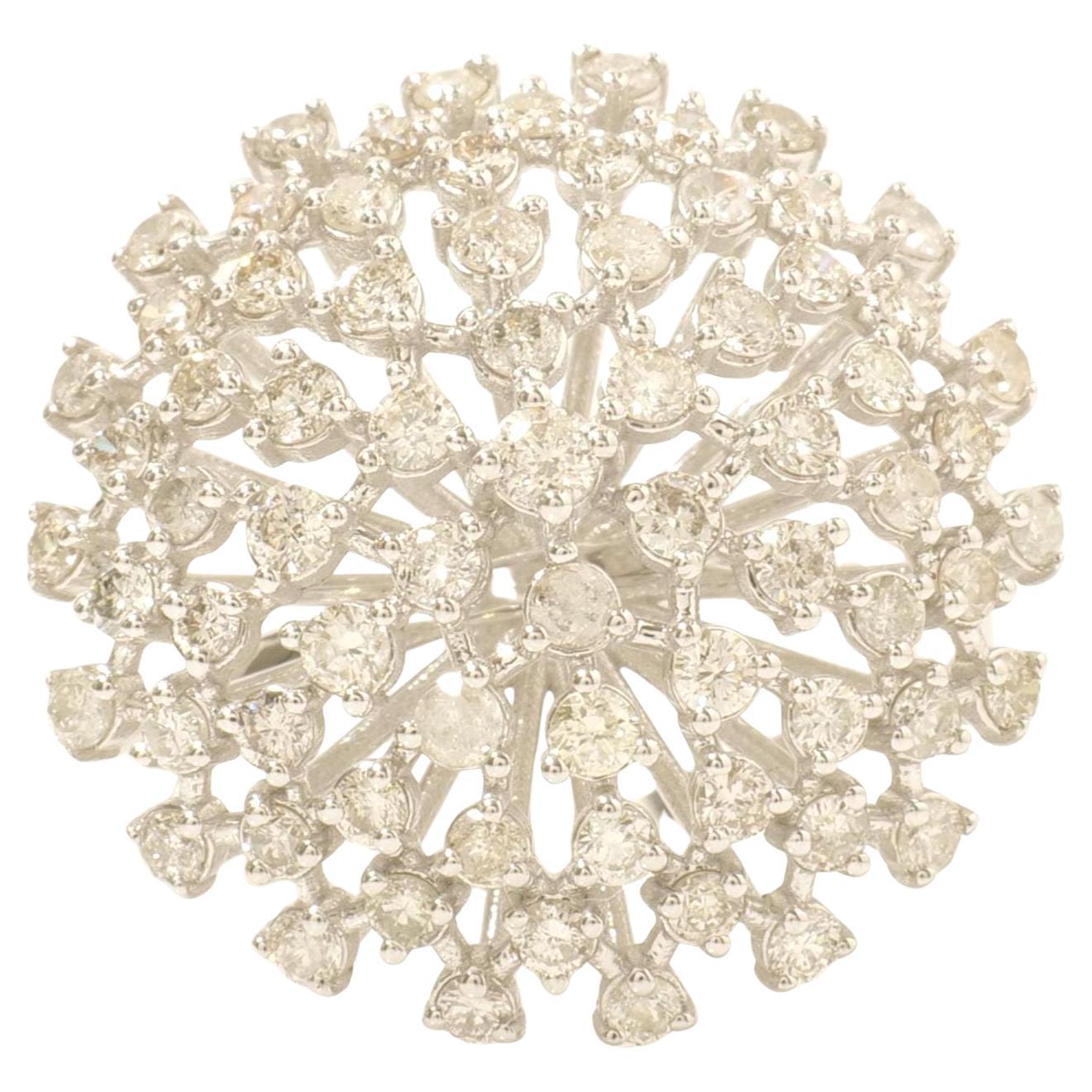 Starburst Dome Natural Diamond Cocktail Ring in 14k Solid Gold (Certified) For Sale