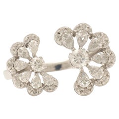 Anello da cocktail aperto con diamante a pera floreale in oro massiccio 14K (certificato)