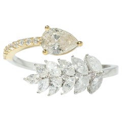 Anello da polso aperto con diamante a foglia di pera in oro massiccio 14k (certificato)