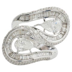 Anello da cocktail a fascia larga con illusione a baguette in oro massiccio 14K (certificato)