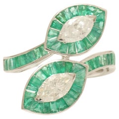 Baguette Cut Emerald Gemstone Halo Diamond Ring in 14K Solid Gold (Certified)